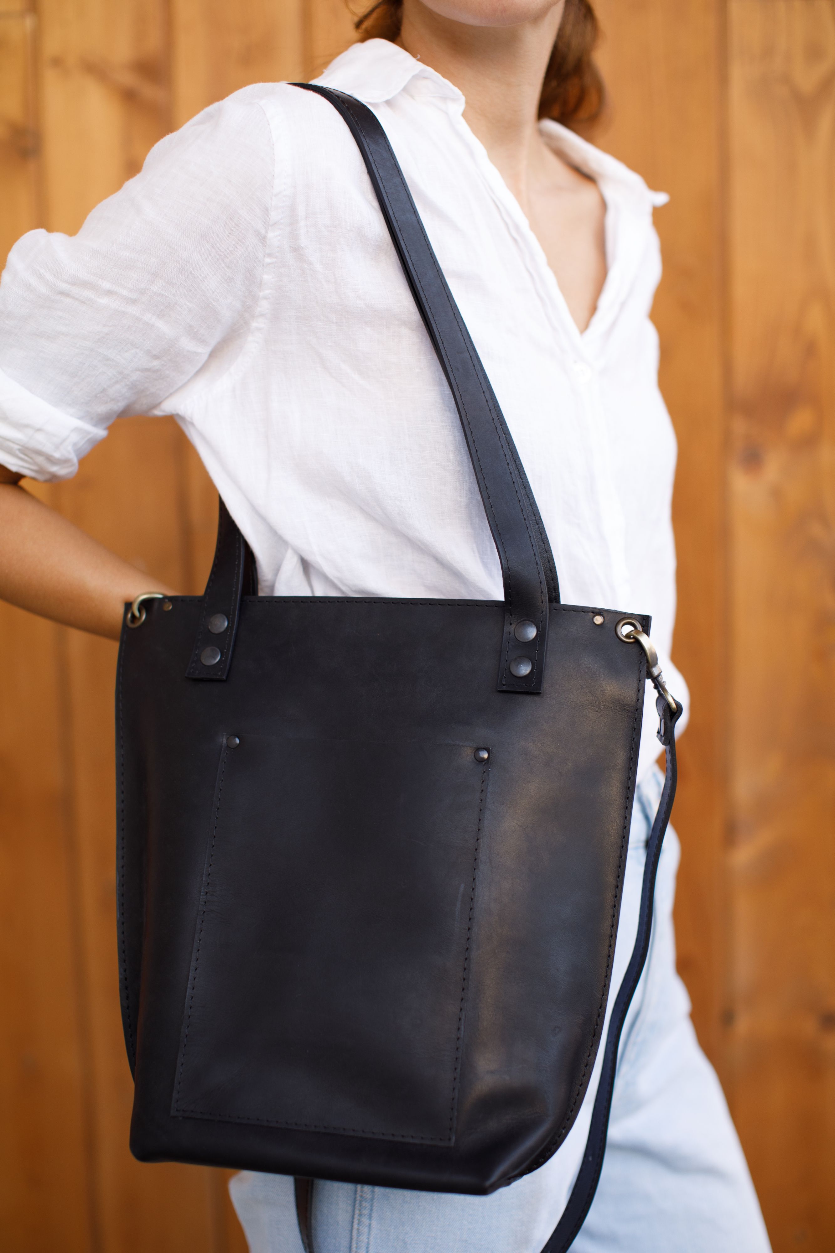 Black Leather Tote bag for women