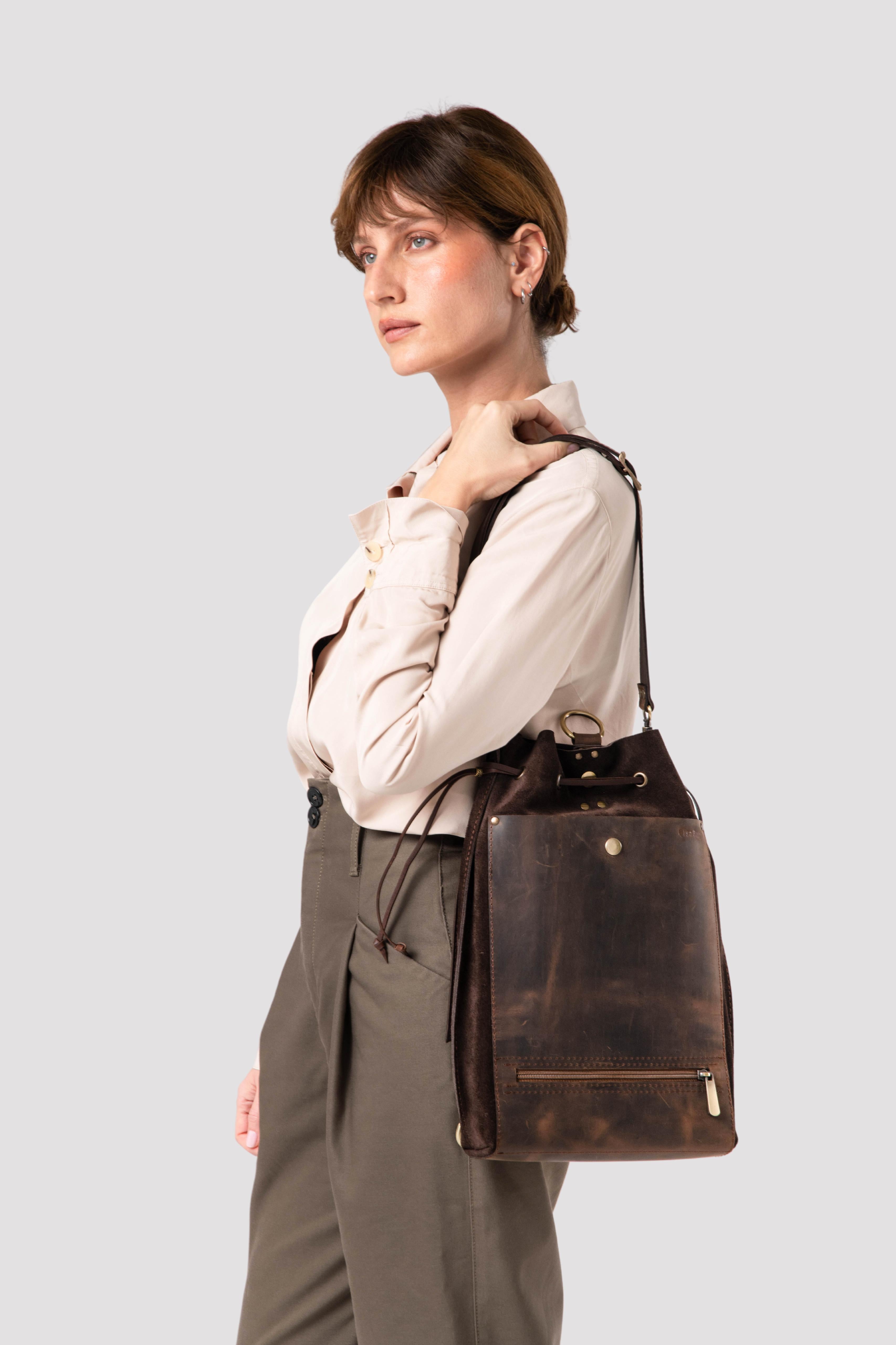 Brown Leather Backpack purse for women