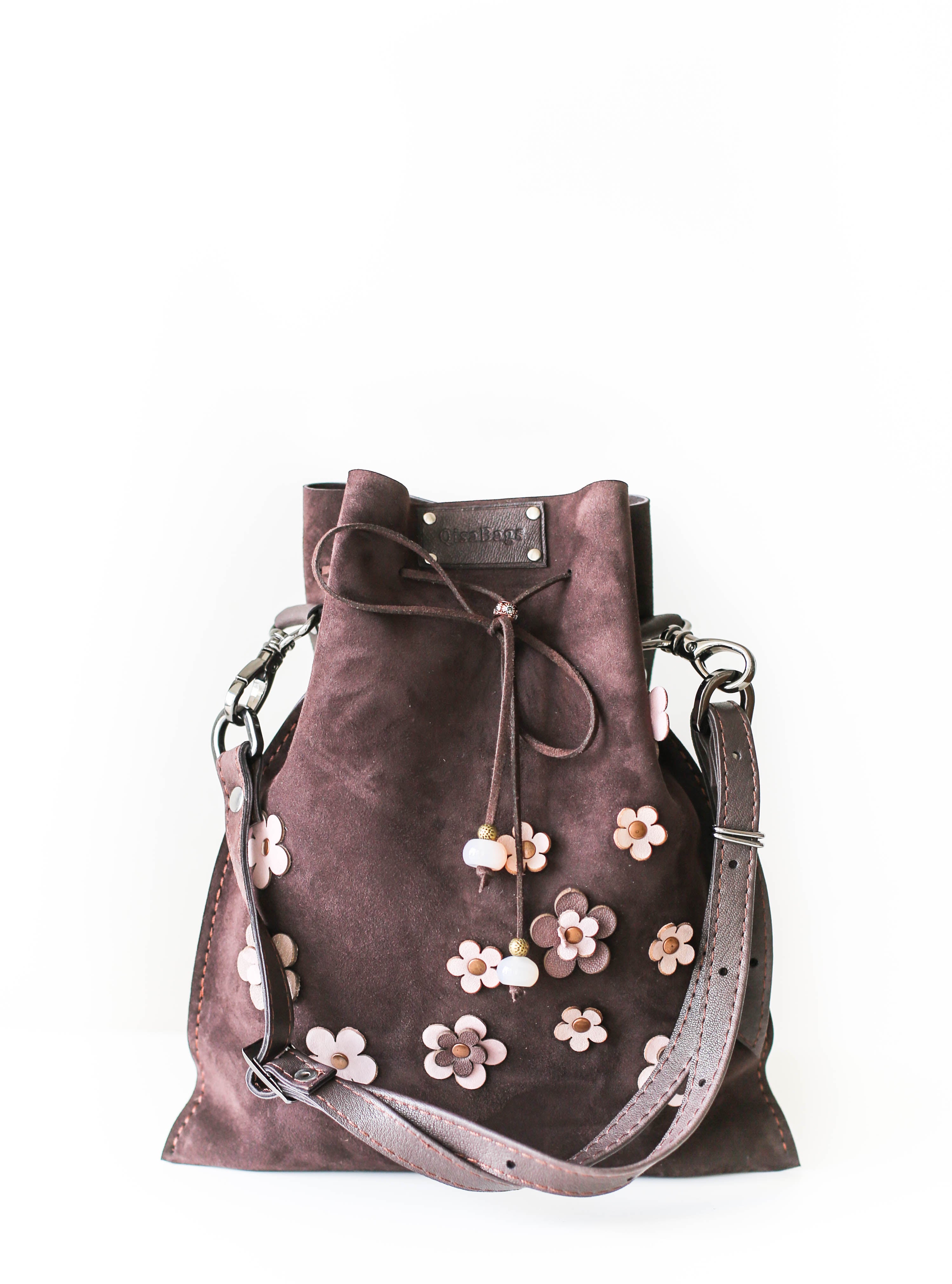 Flower Pattern Drawstring Bucket Bag With Chain Strap Crossbody Bag