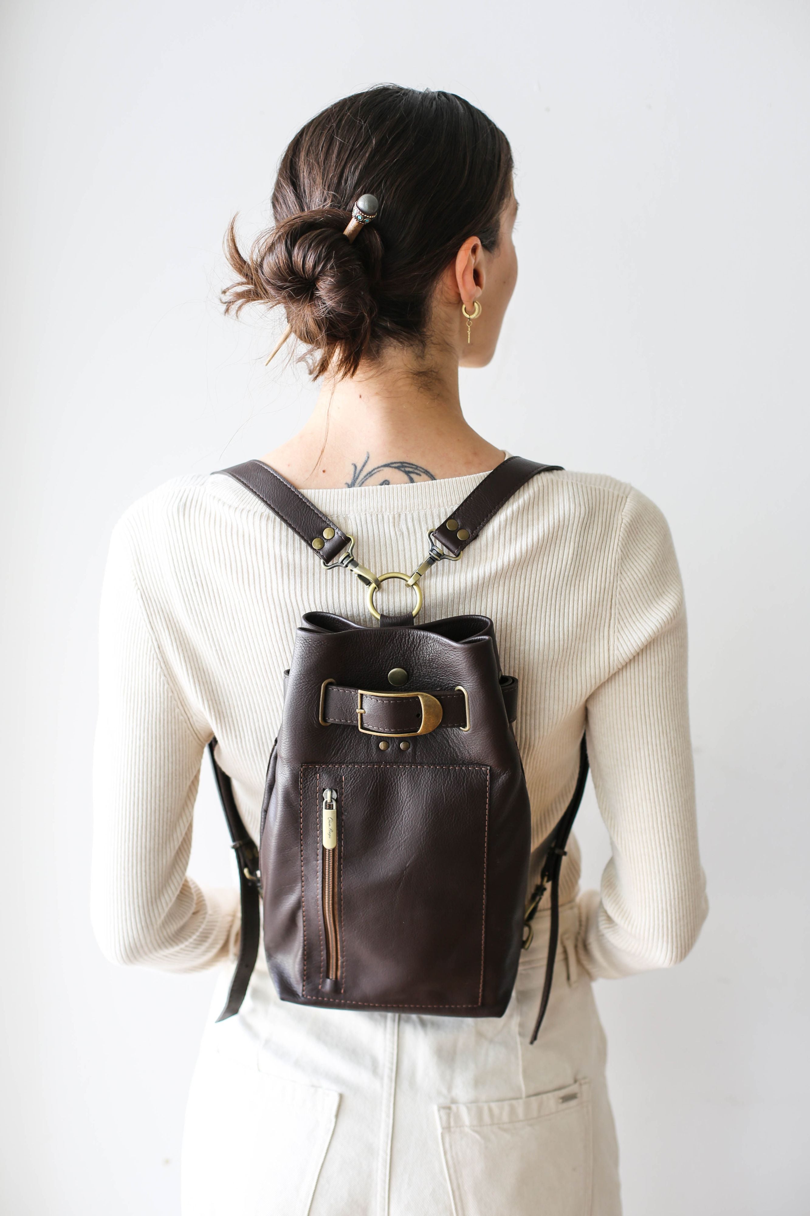 Brown Leather Sling Backpack