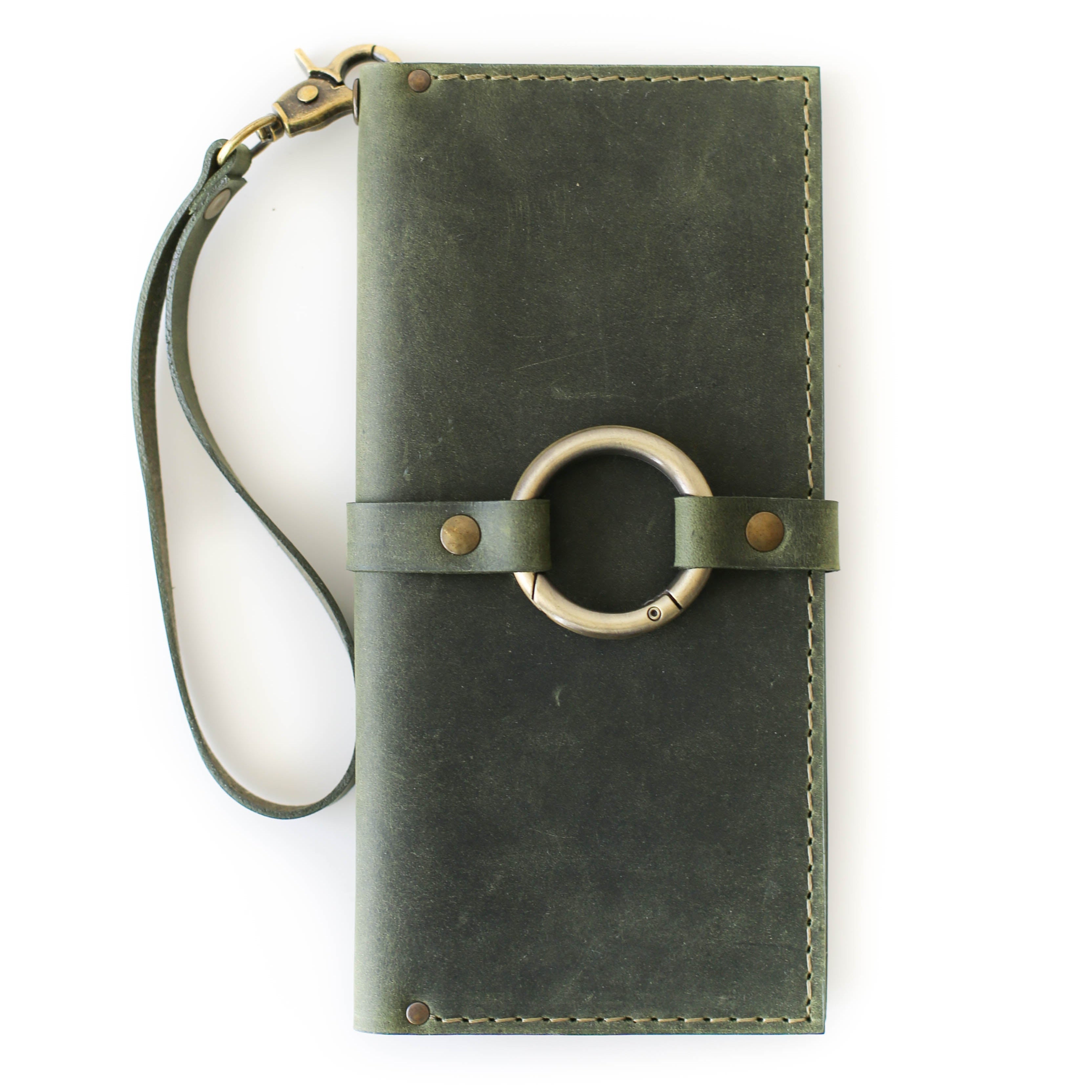 green leather wallet