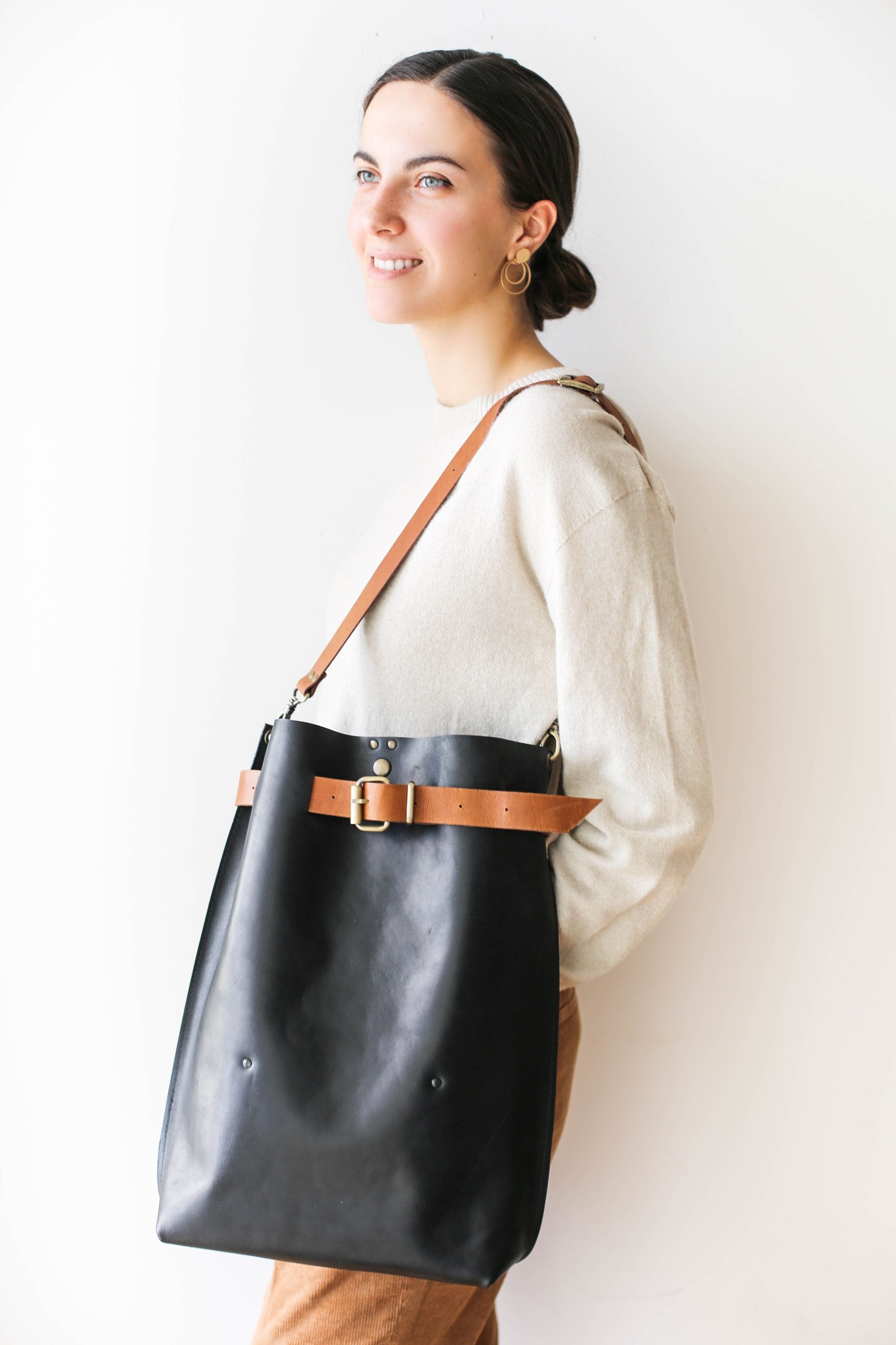 Black leather handbag