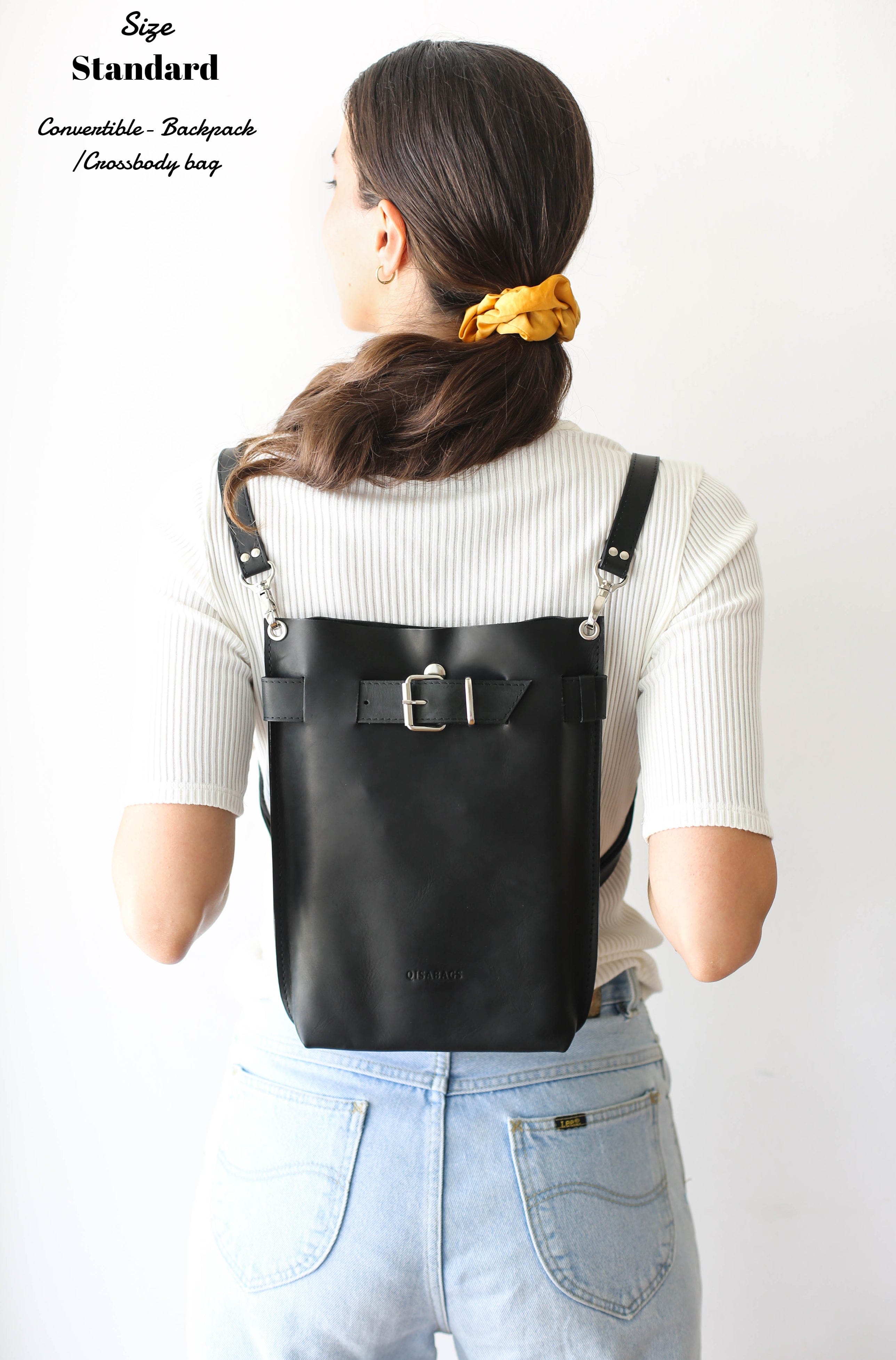 black leather backpack purse