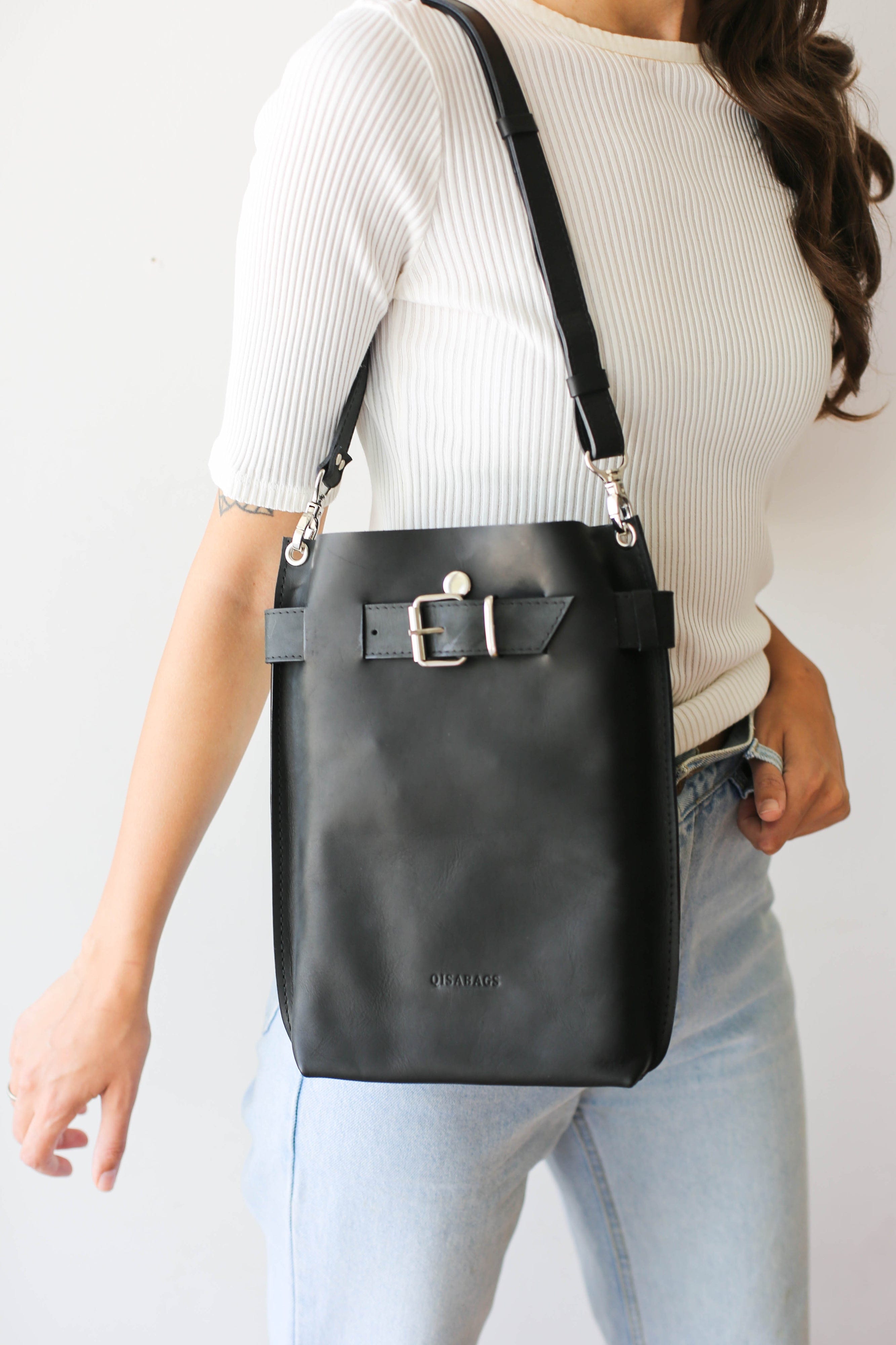 Black Leather Bag / Silver Hardware