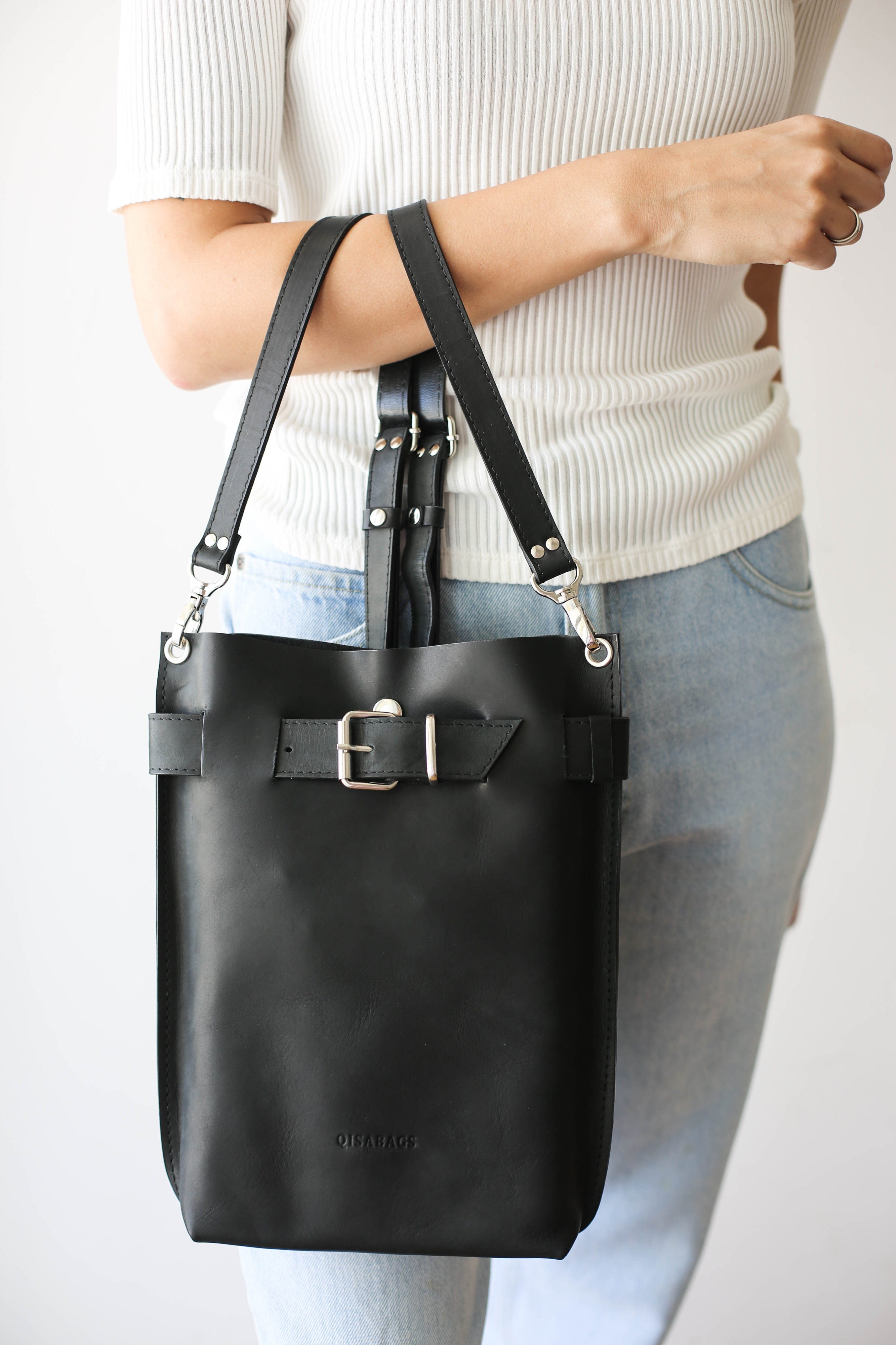 black leather backpack