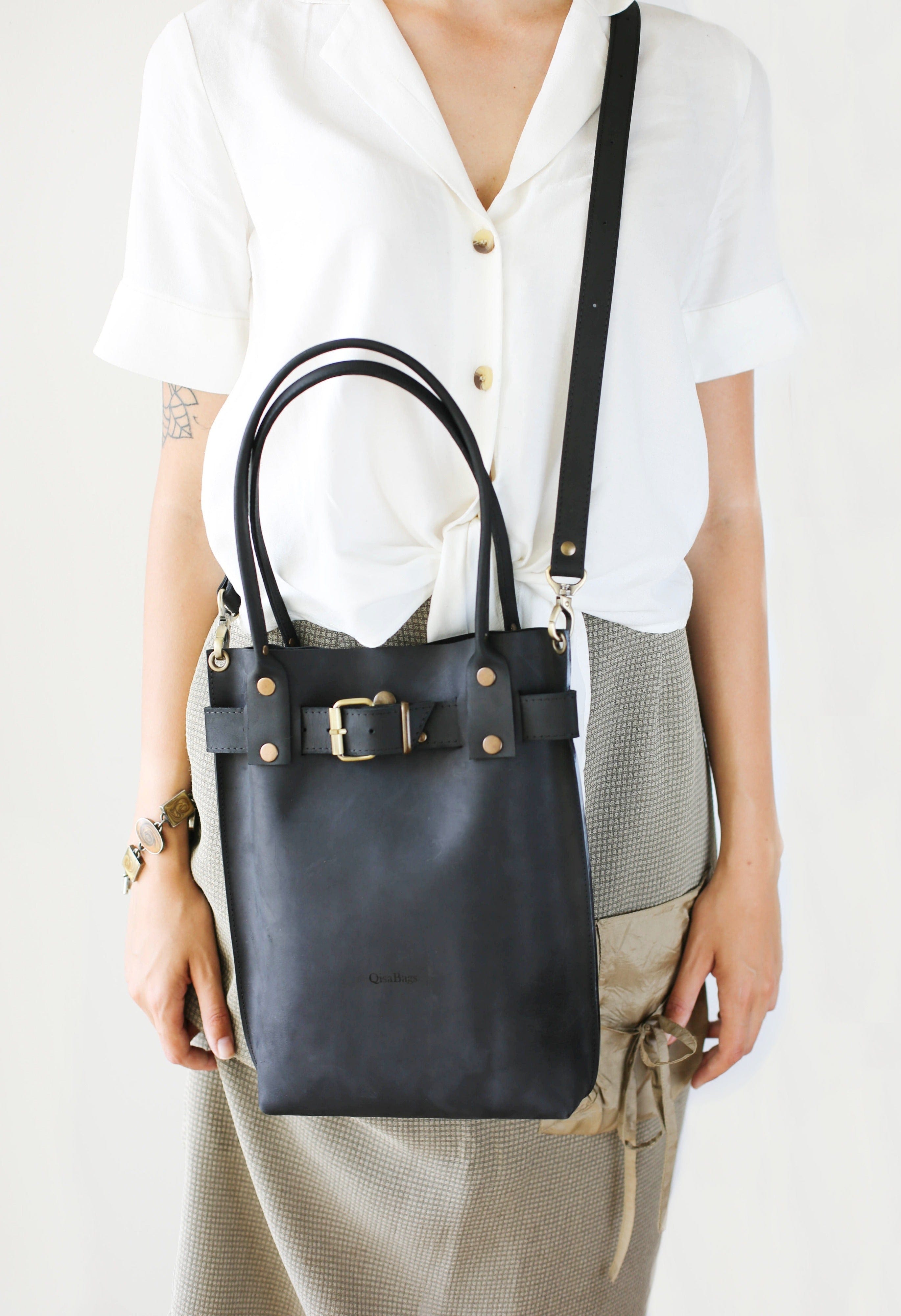 black leather crossbody purse