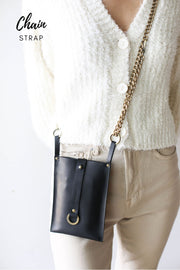 Black Leather phone purse with chain
