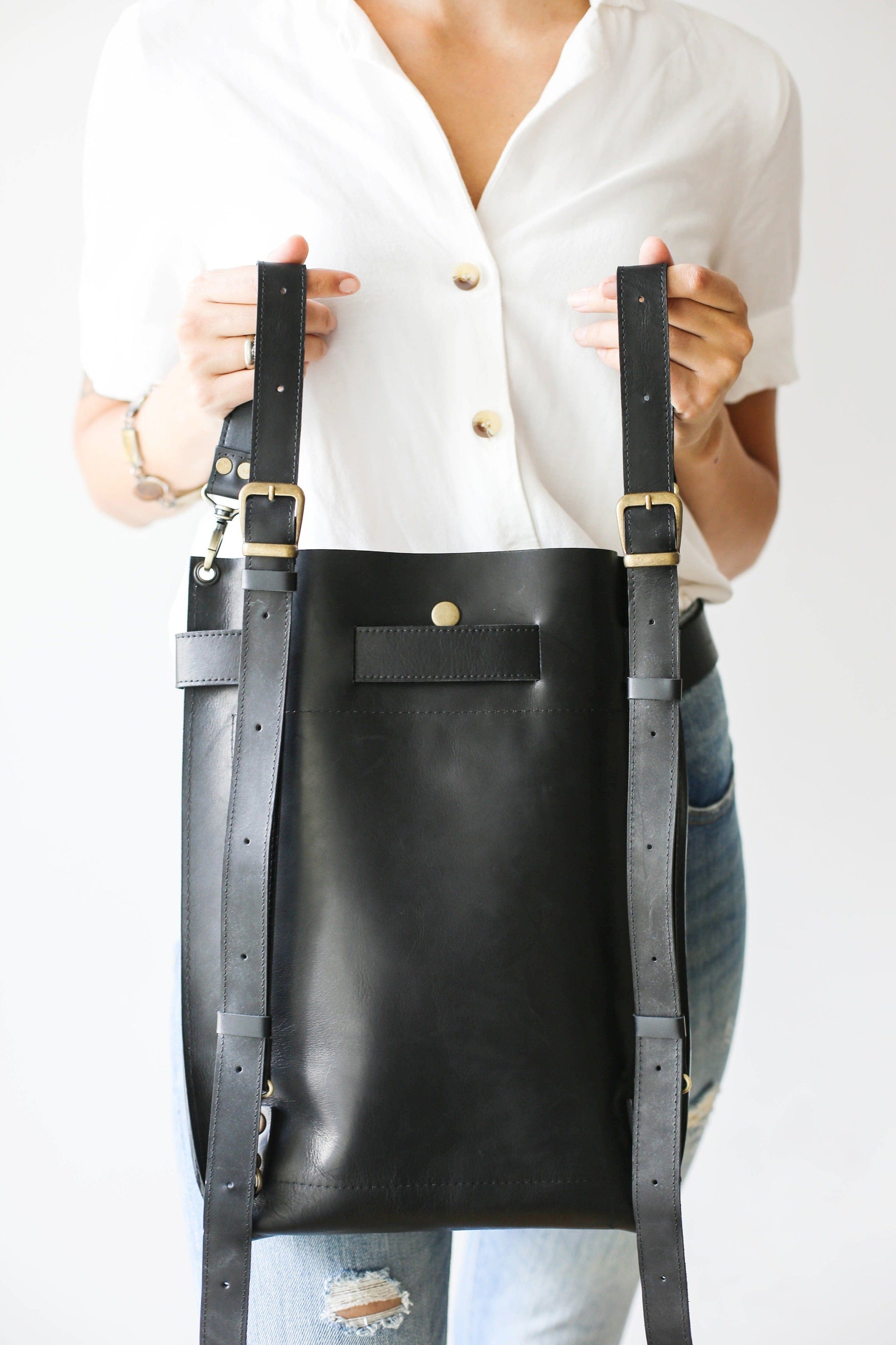 Black Leather Work Bag