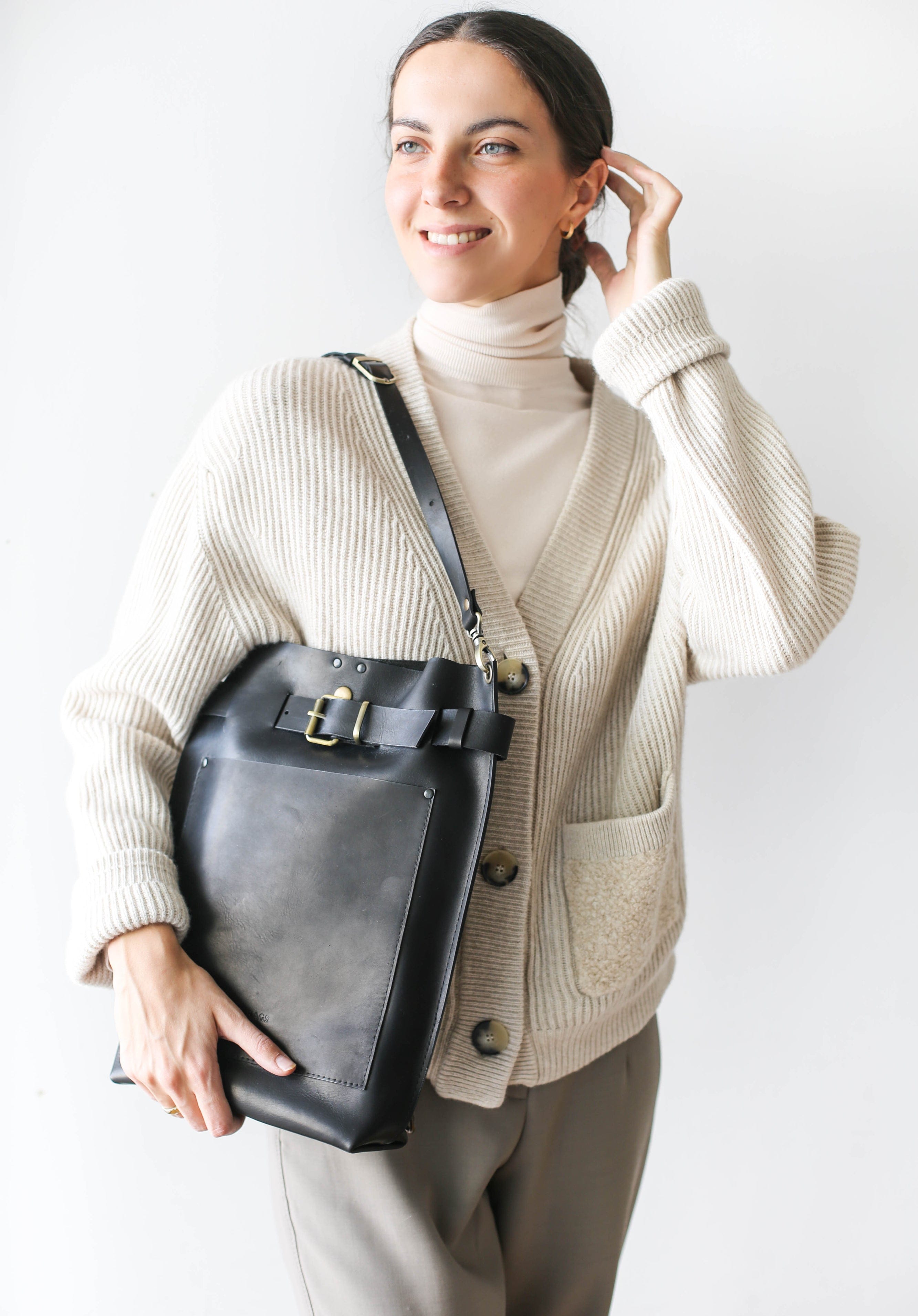 black large leather handbag