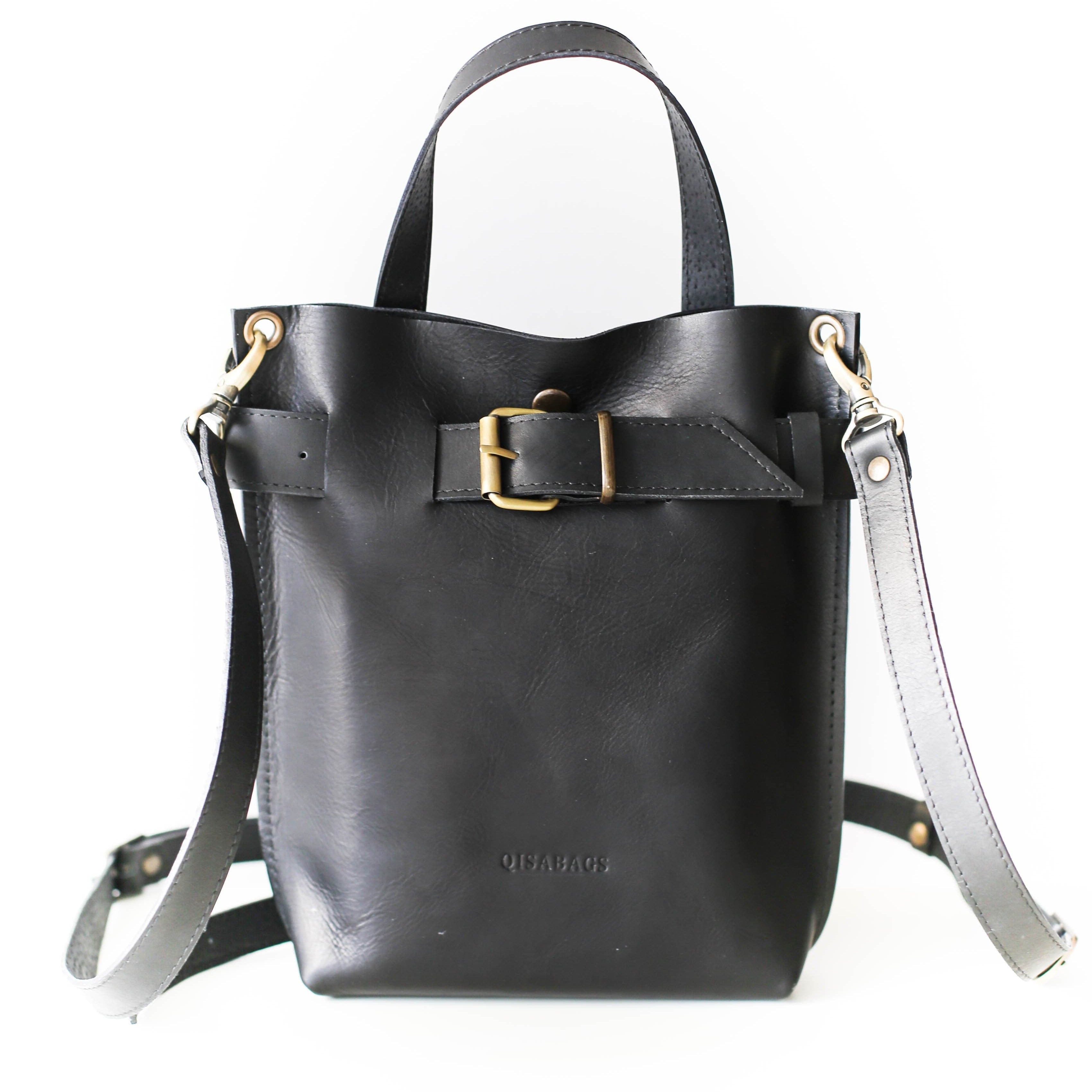 Black Leather Mini Backpack