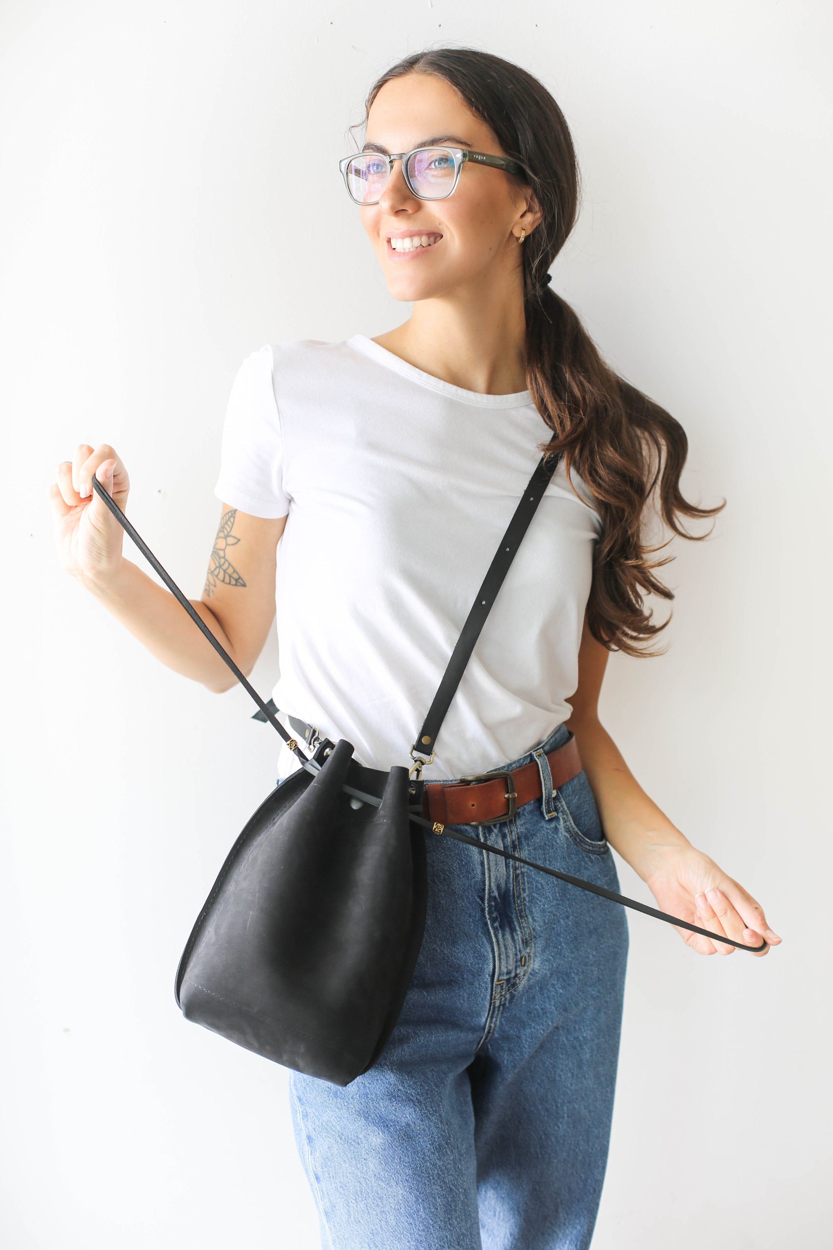 black leather crossbody bag