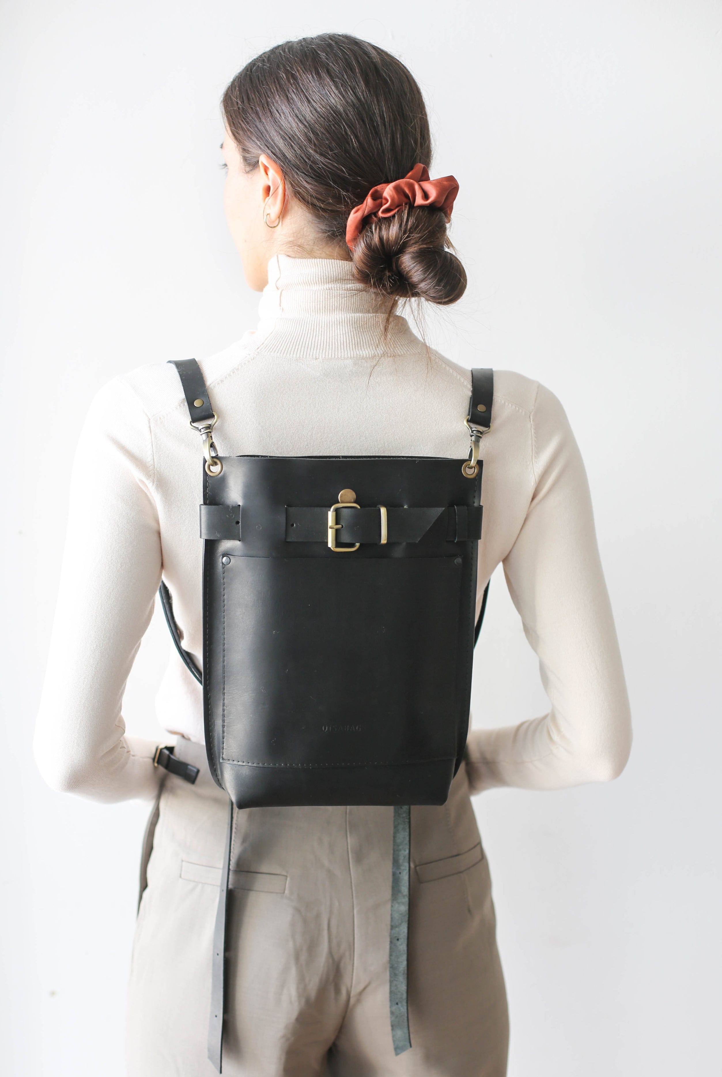black leather backpack