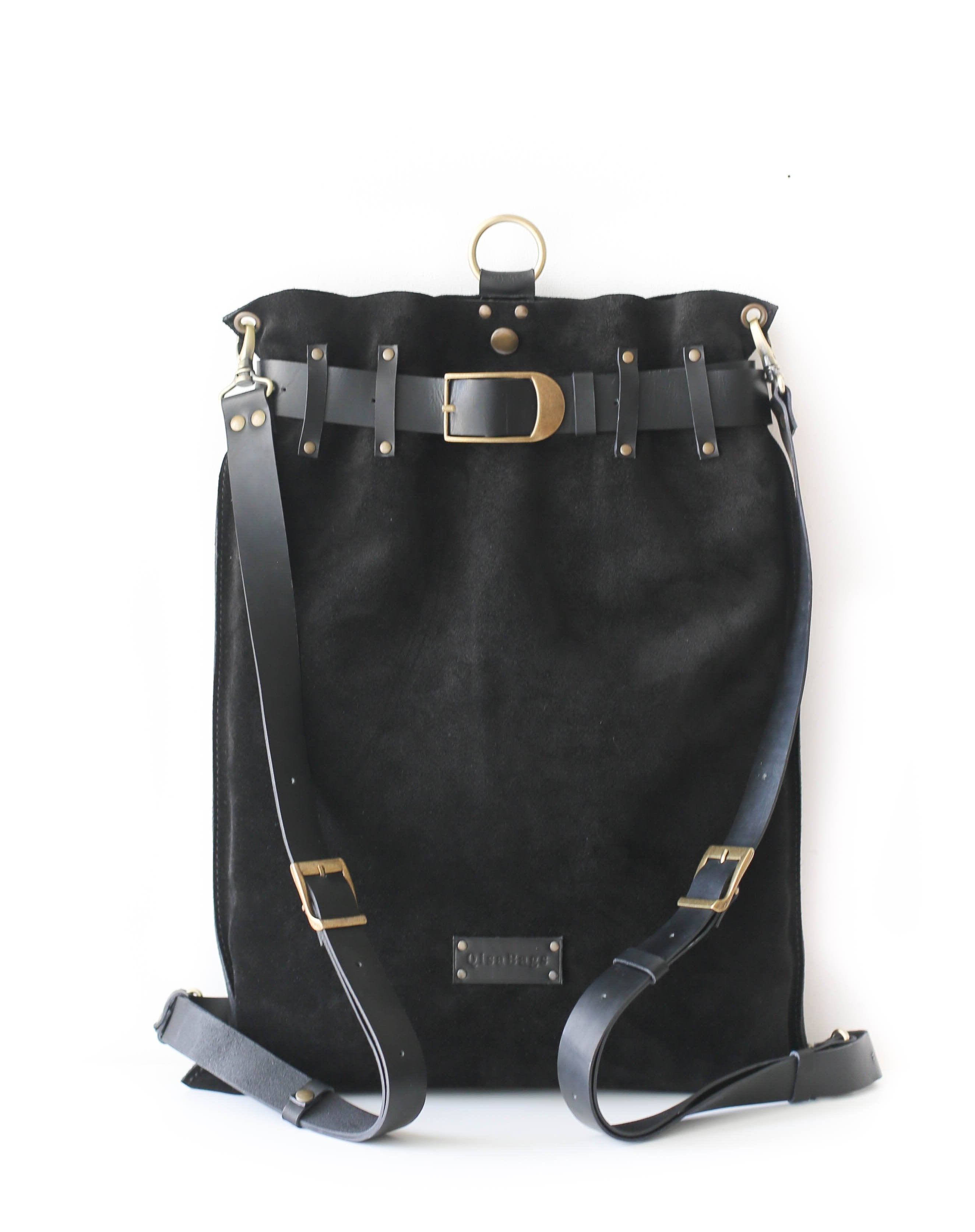 Black suede 2024 backpack women's