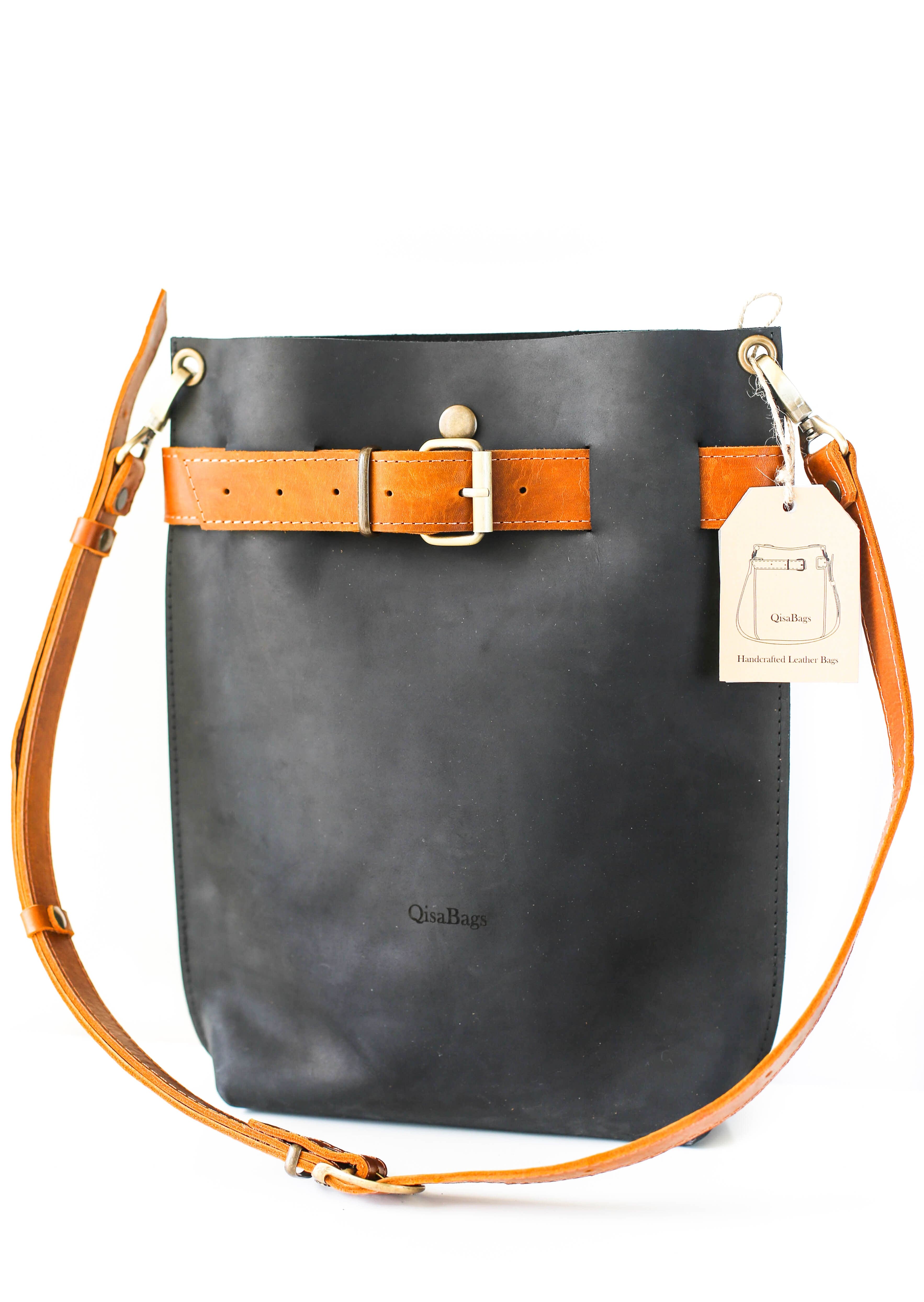 Handmade black leather bag