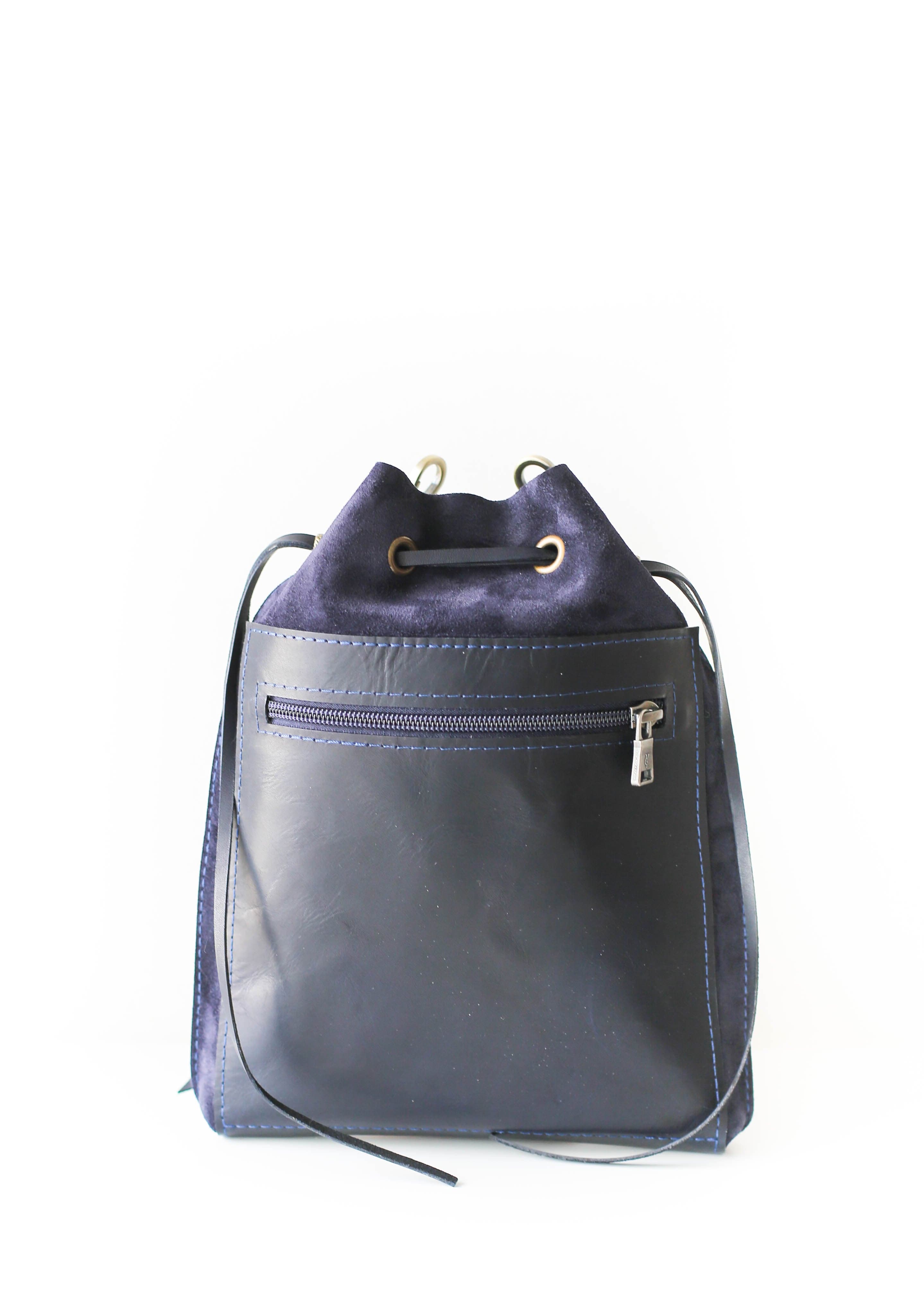 Small Leather Bag Navy Blue