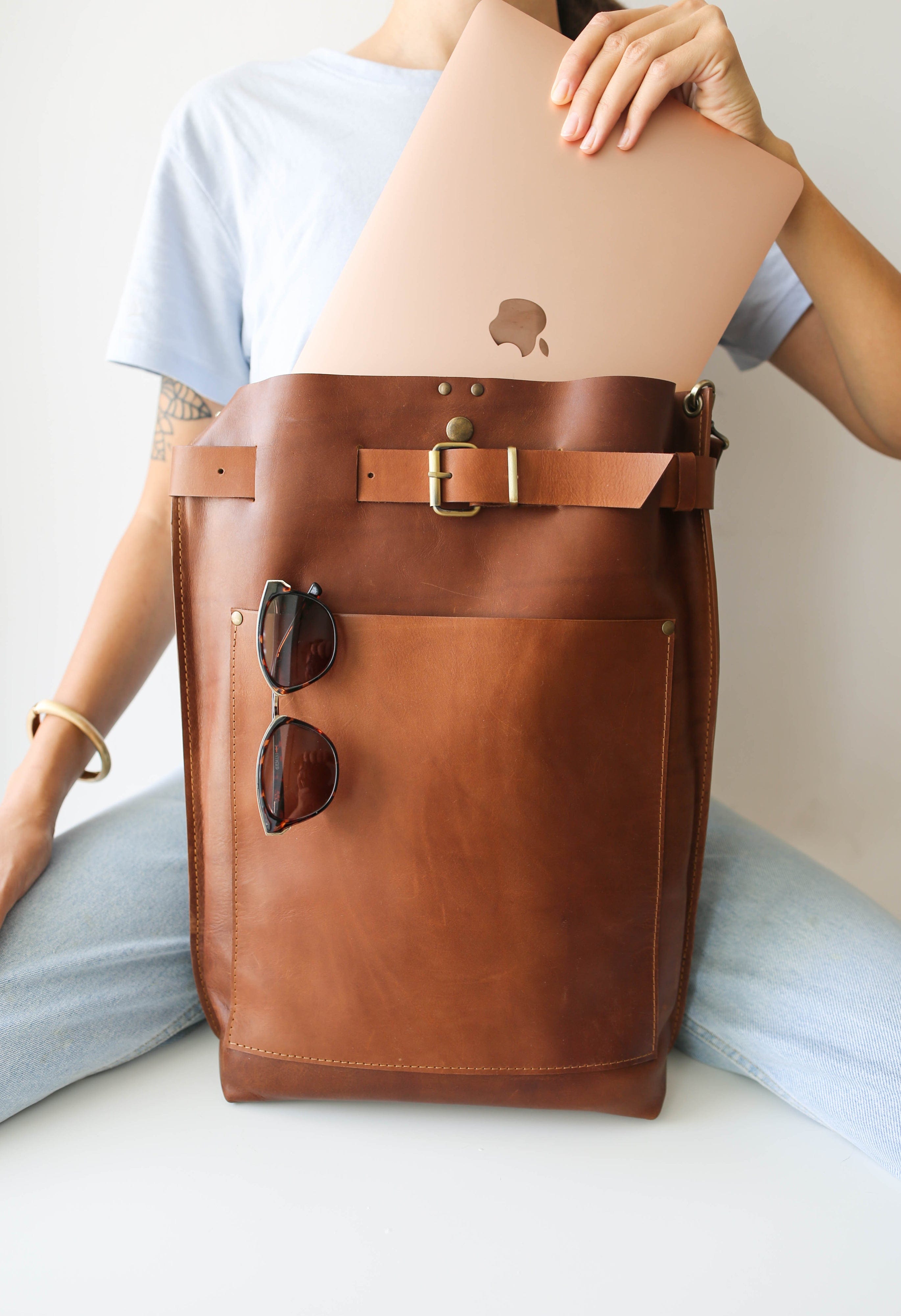 Handmade leather laptop bag