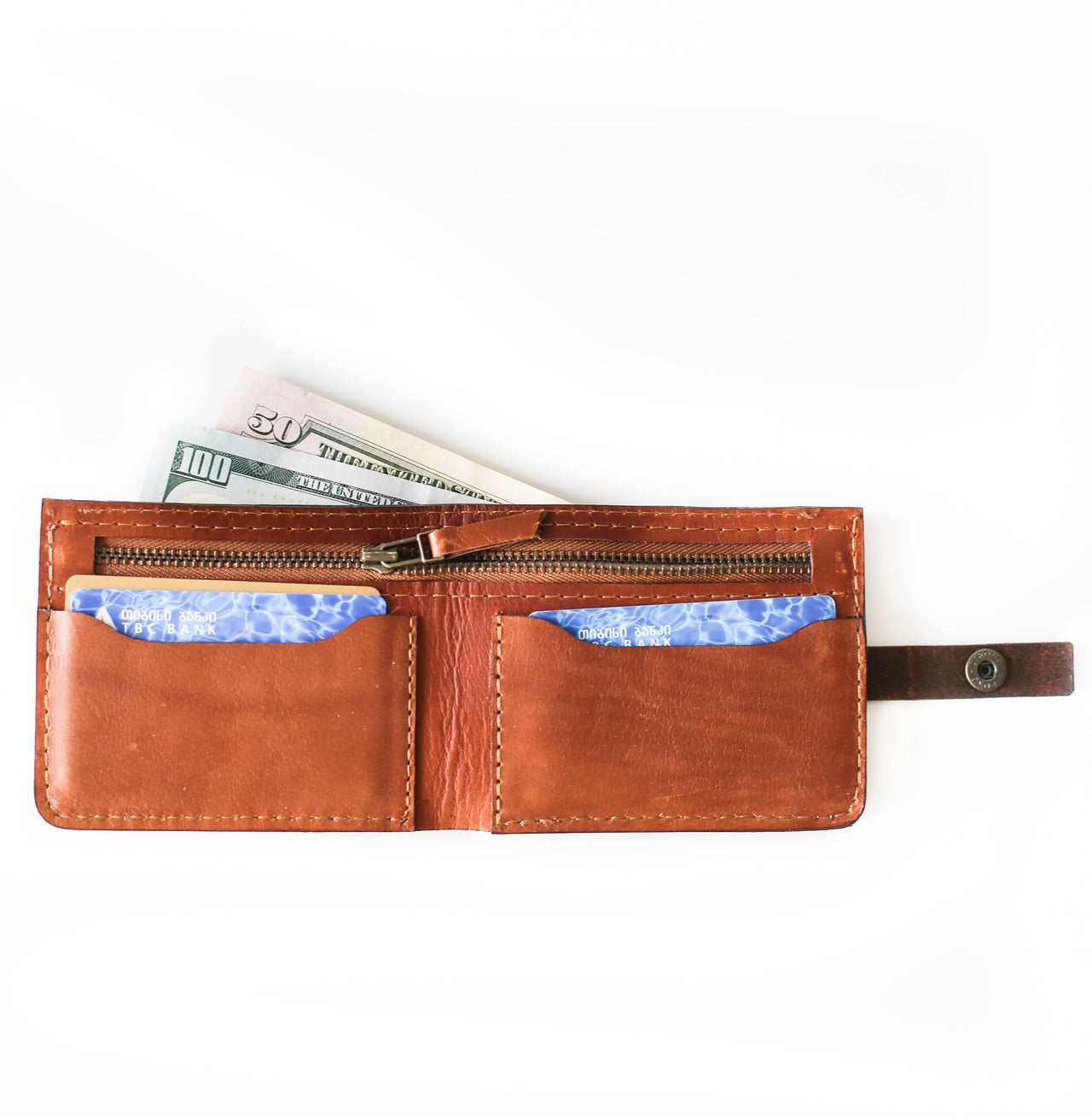 Brown Leather Bifold Wallet Men's