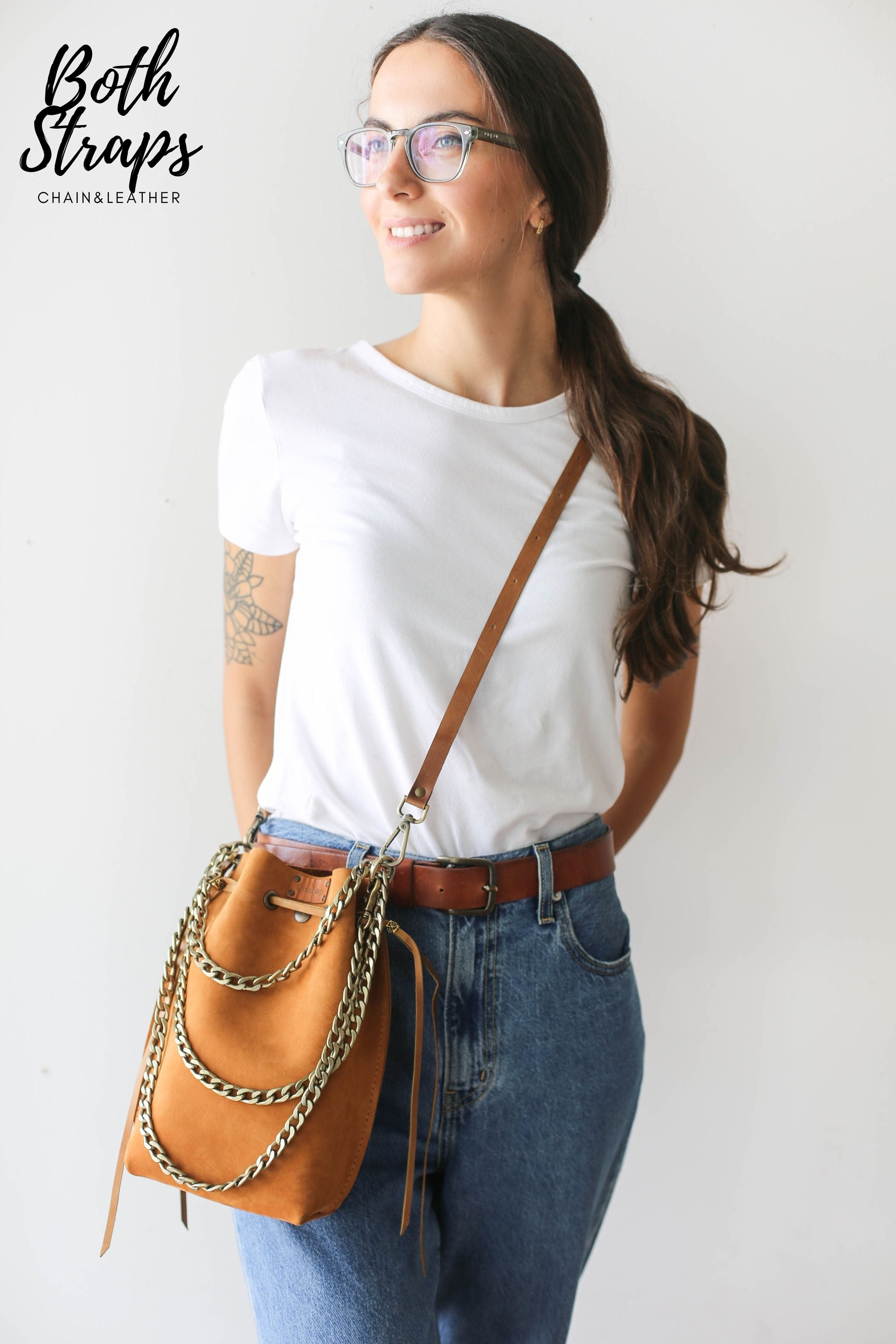Brown Leather Bucket Bag