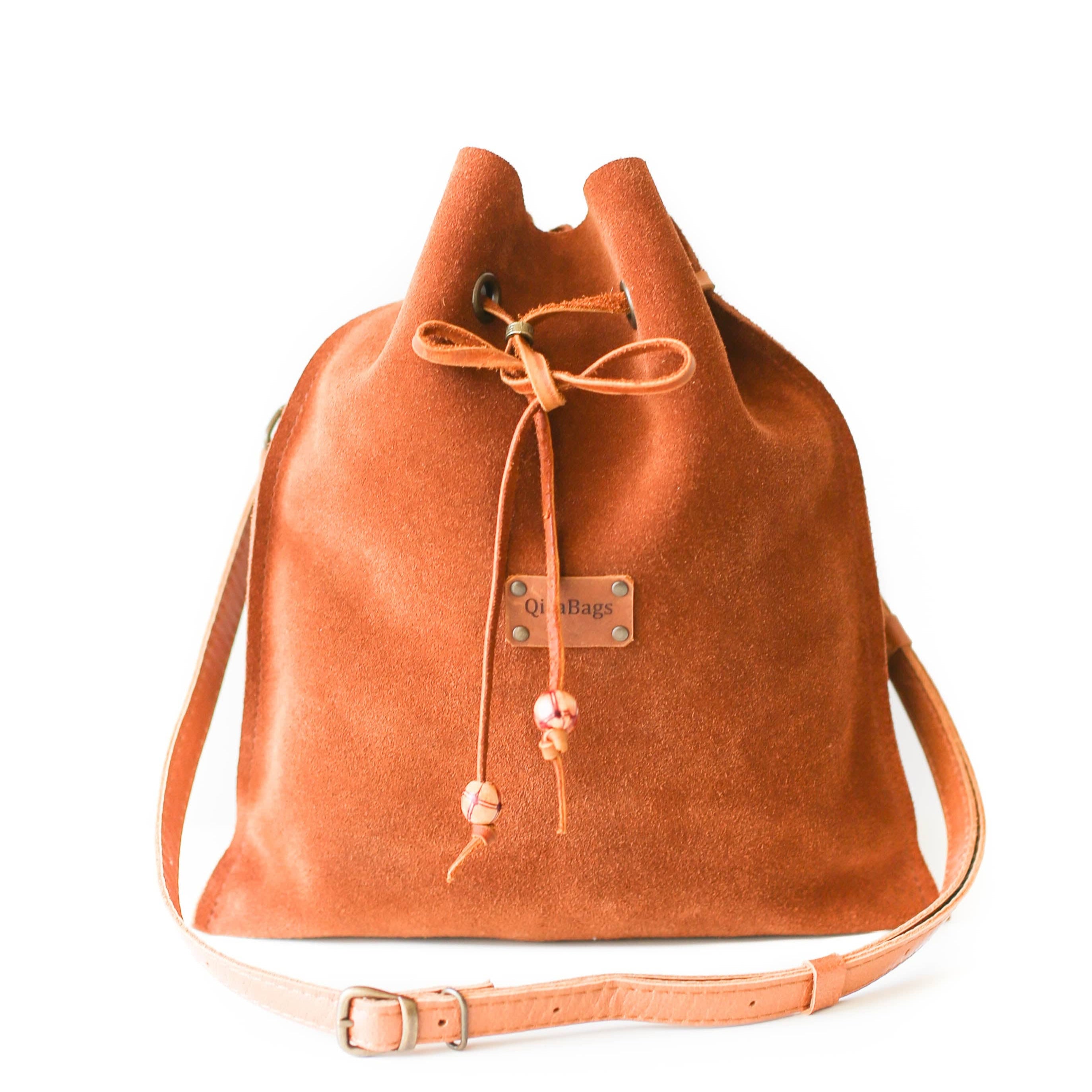 Handmade Brown Suede Bucket Bag