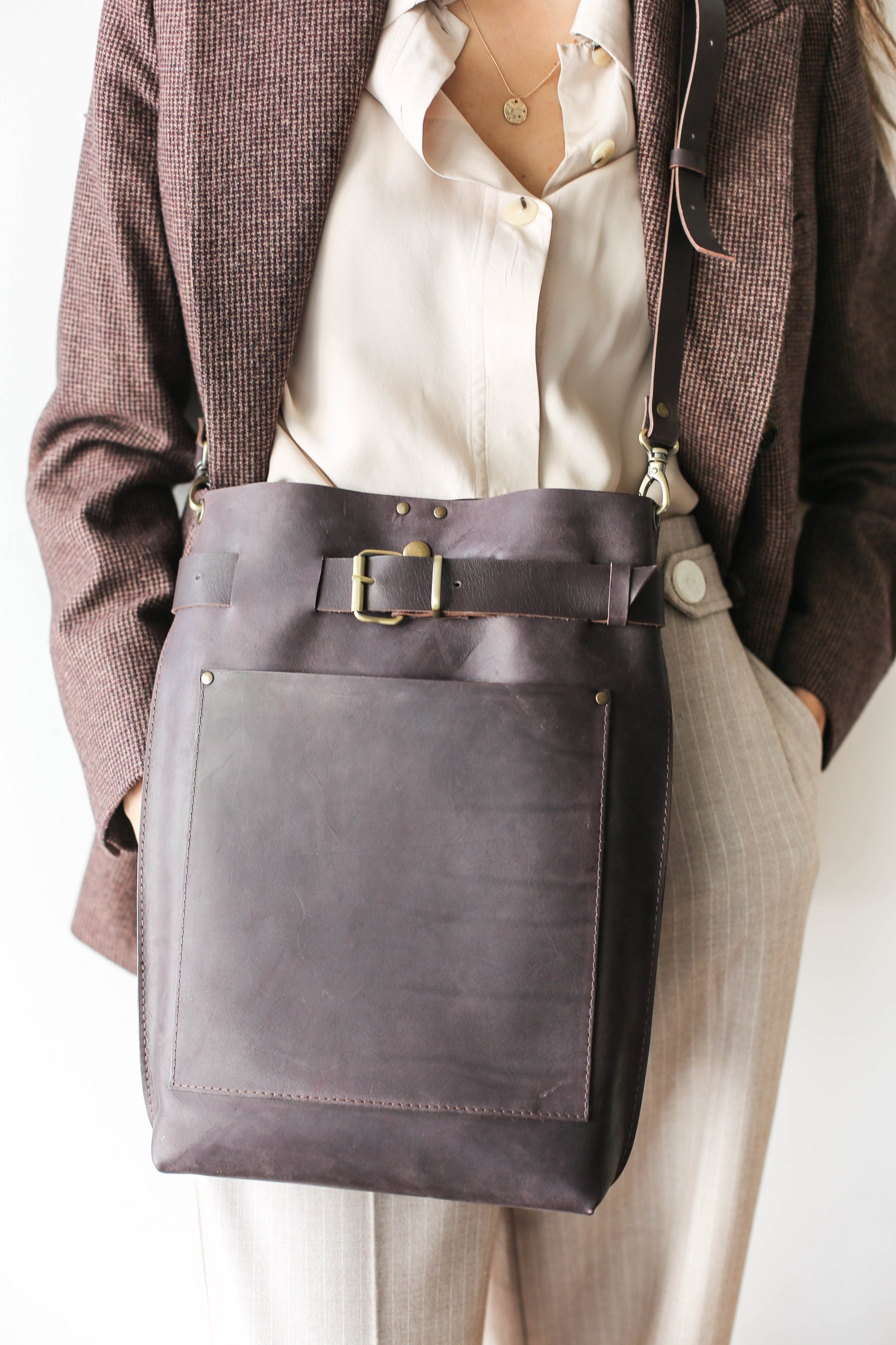 large leather cross body bag for women