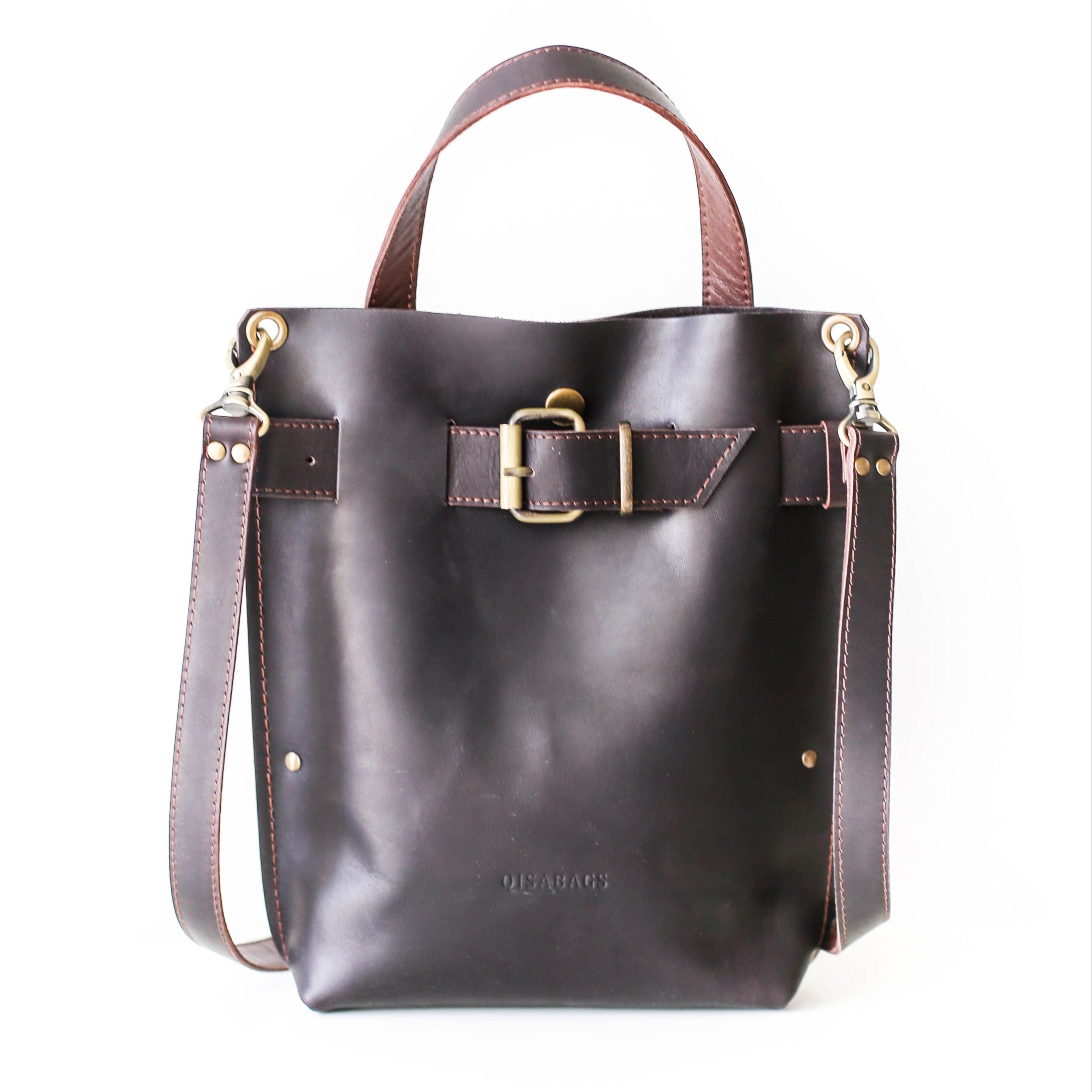 Dark brown leather backpack