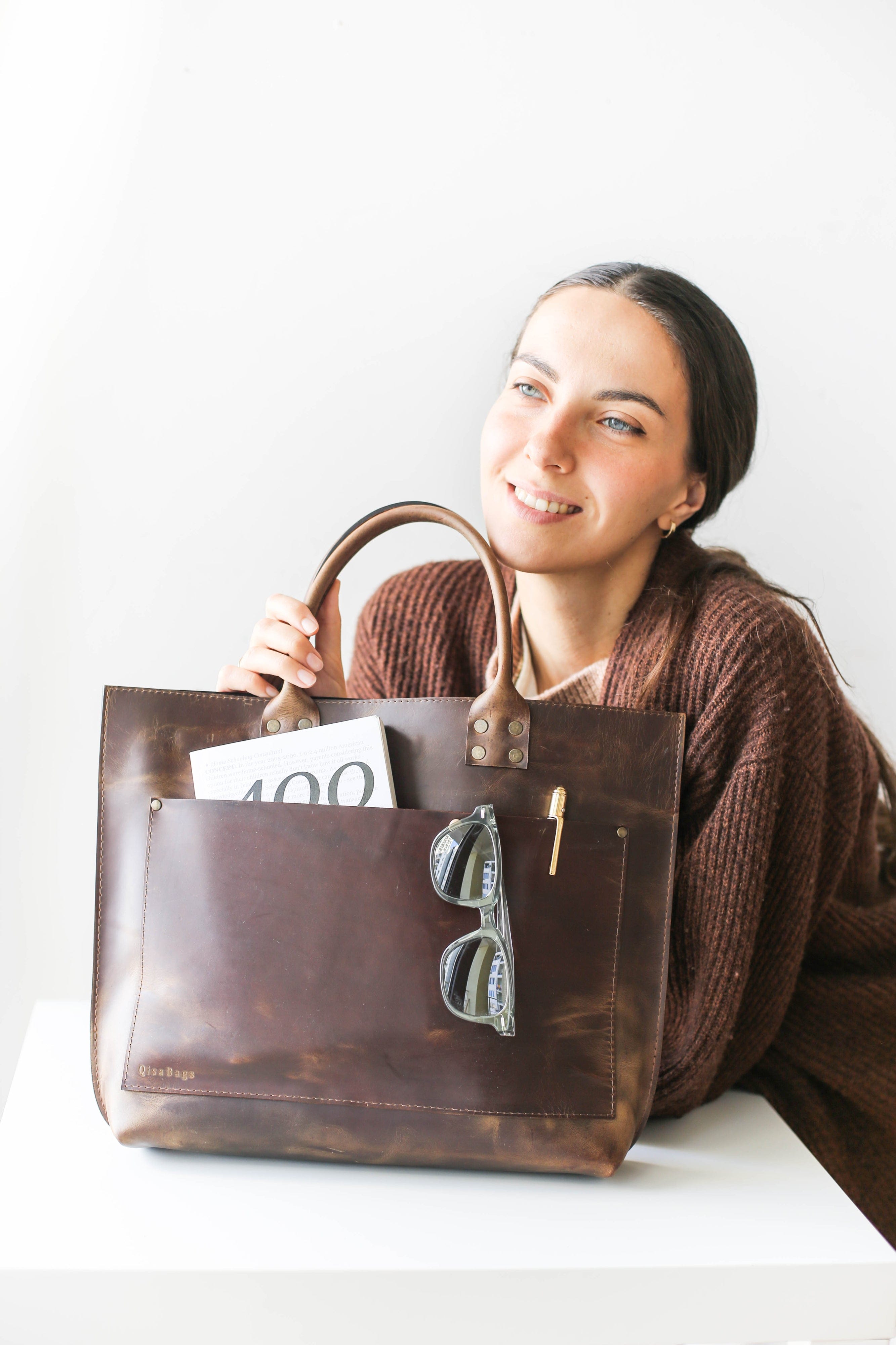 large leather handbag