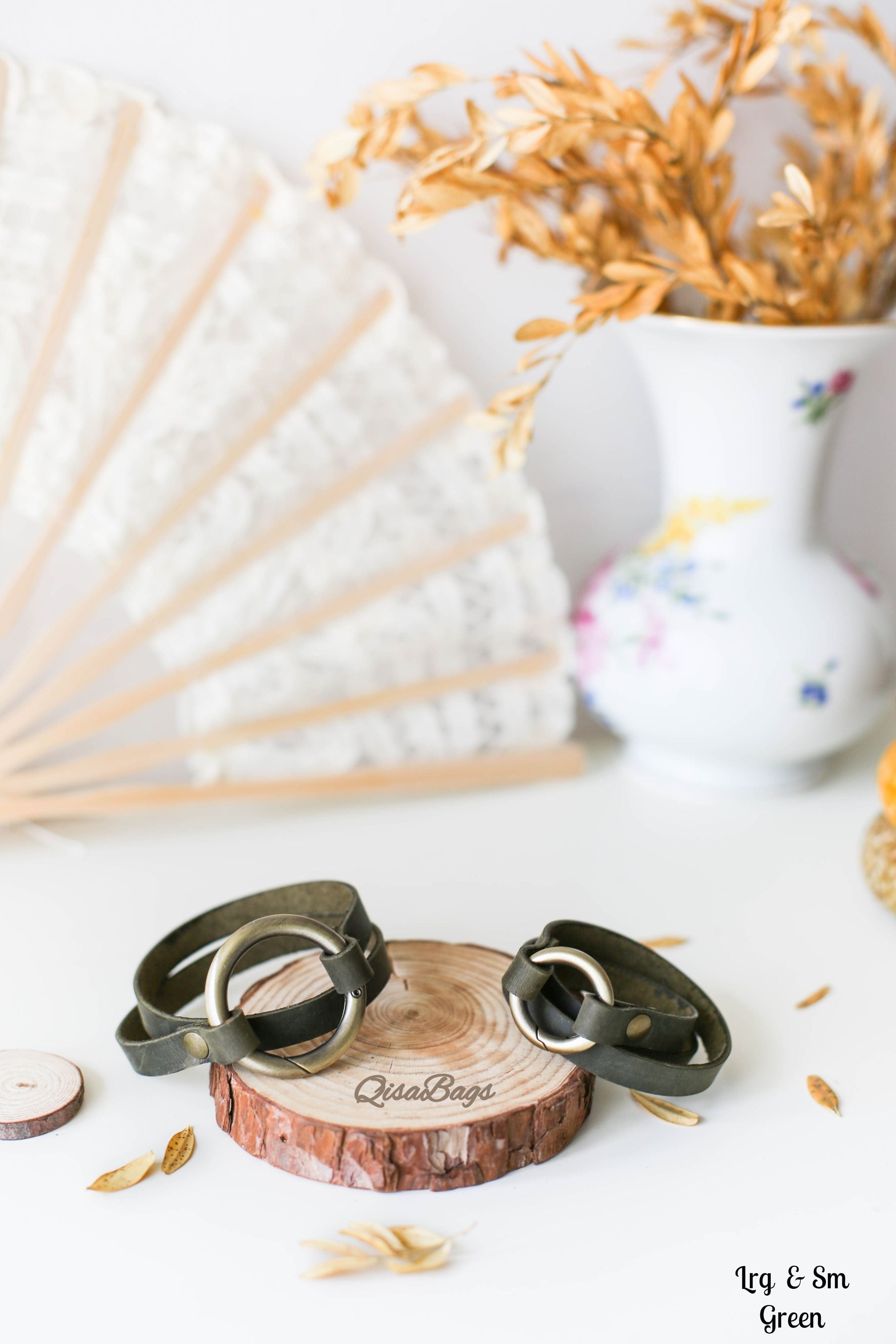 Green leather wrap bracelet