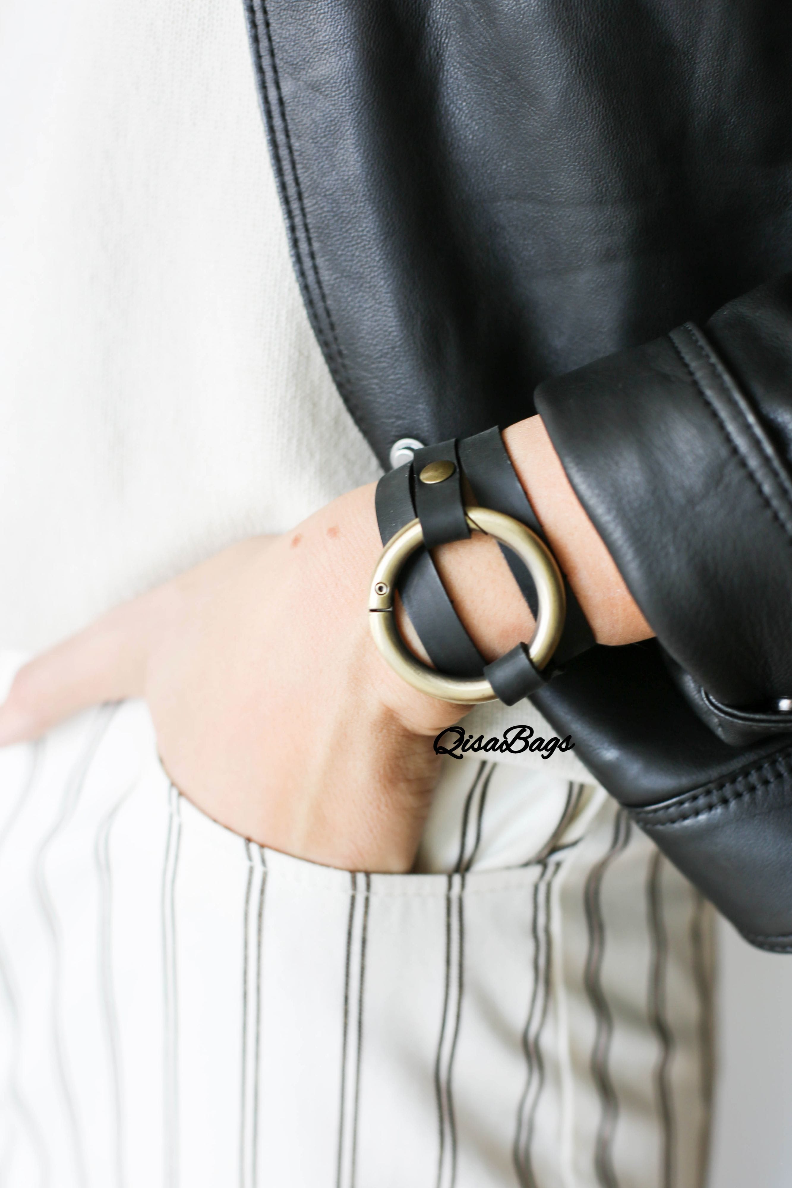 Black leather wrap bracelet