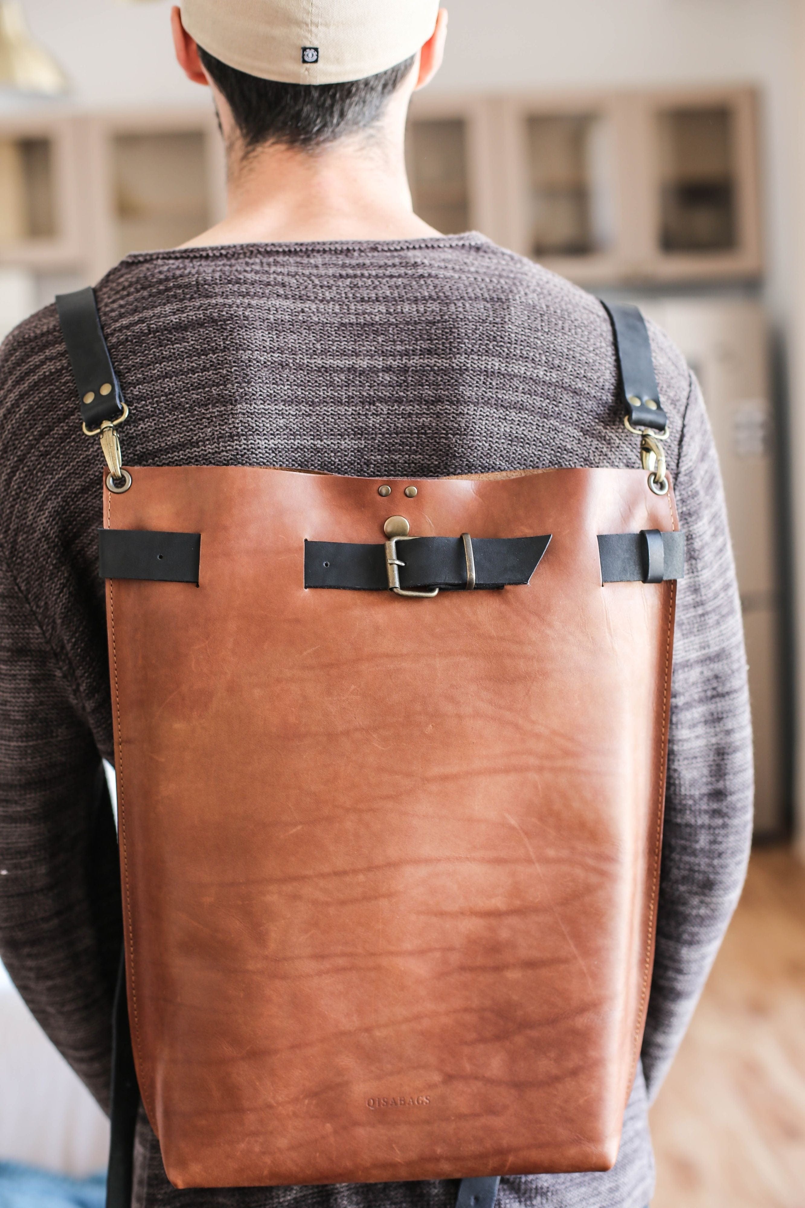 Men's Brown Leather Backpack