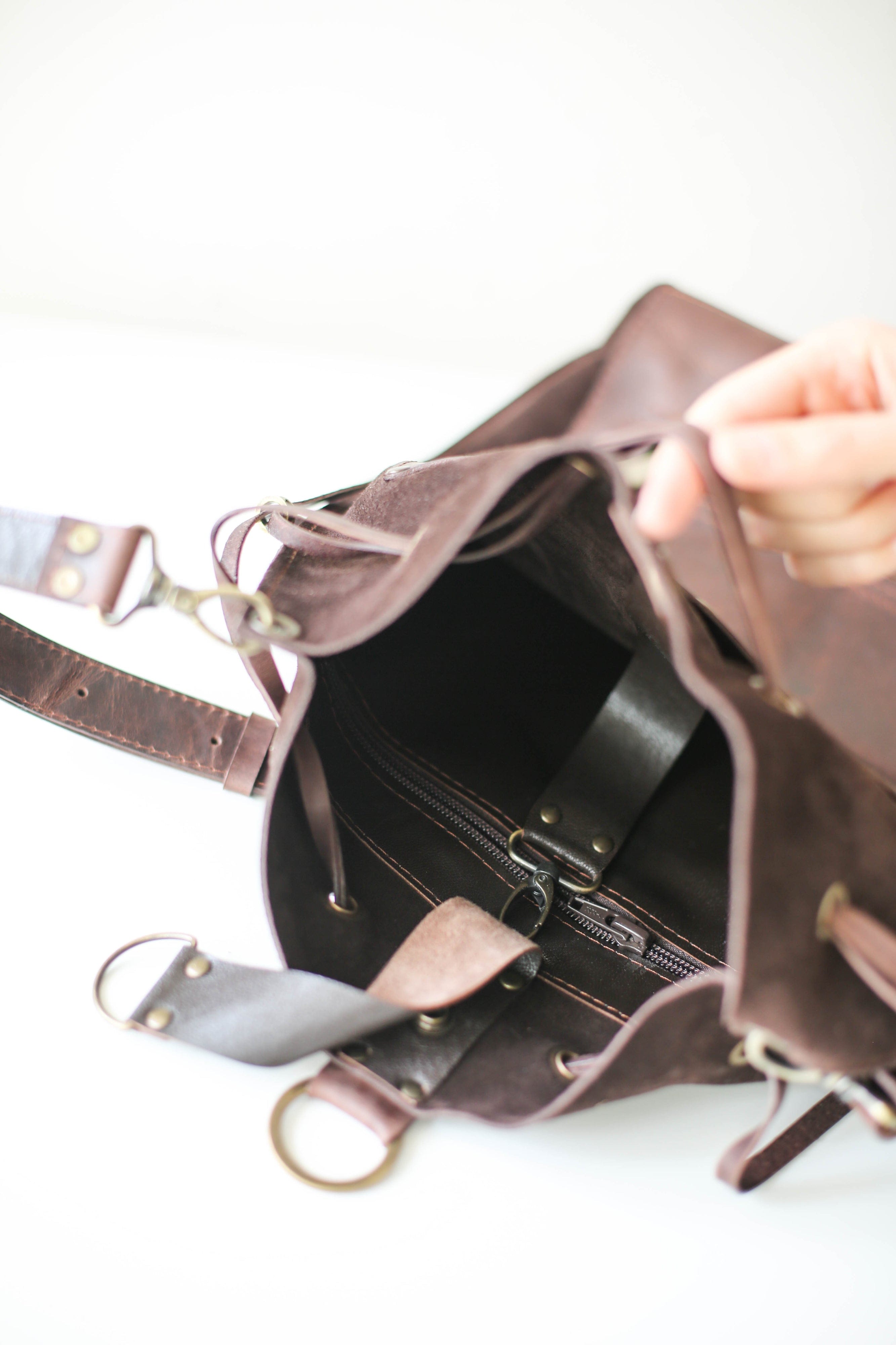 Brown Convertible Leather Backpack - Suede & Leather