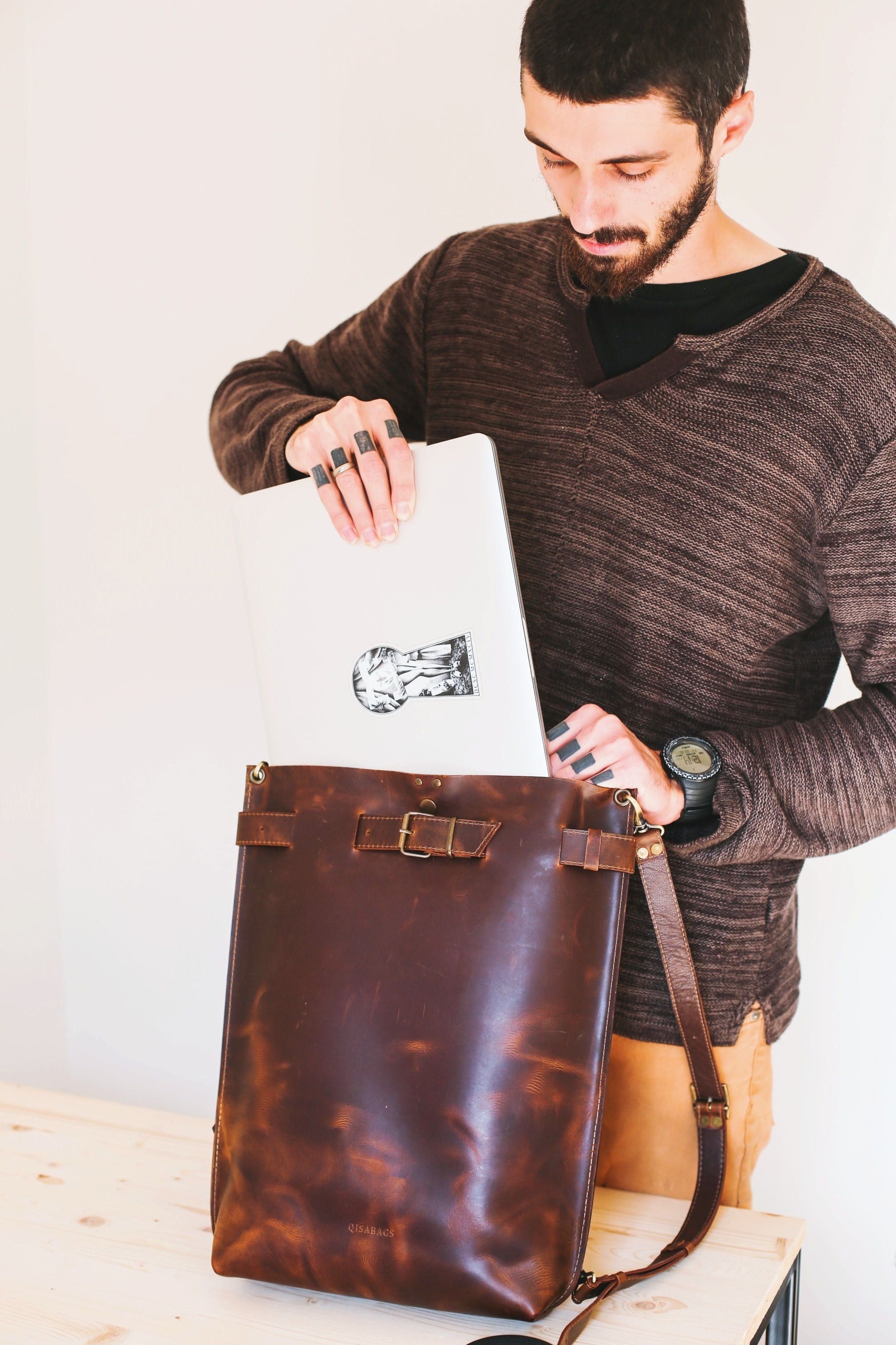 vintage leather backpack