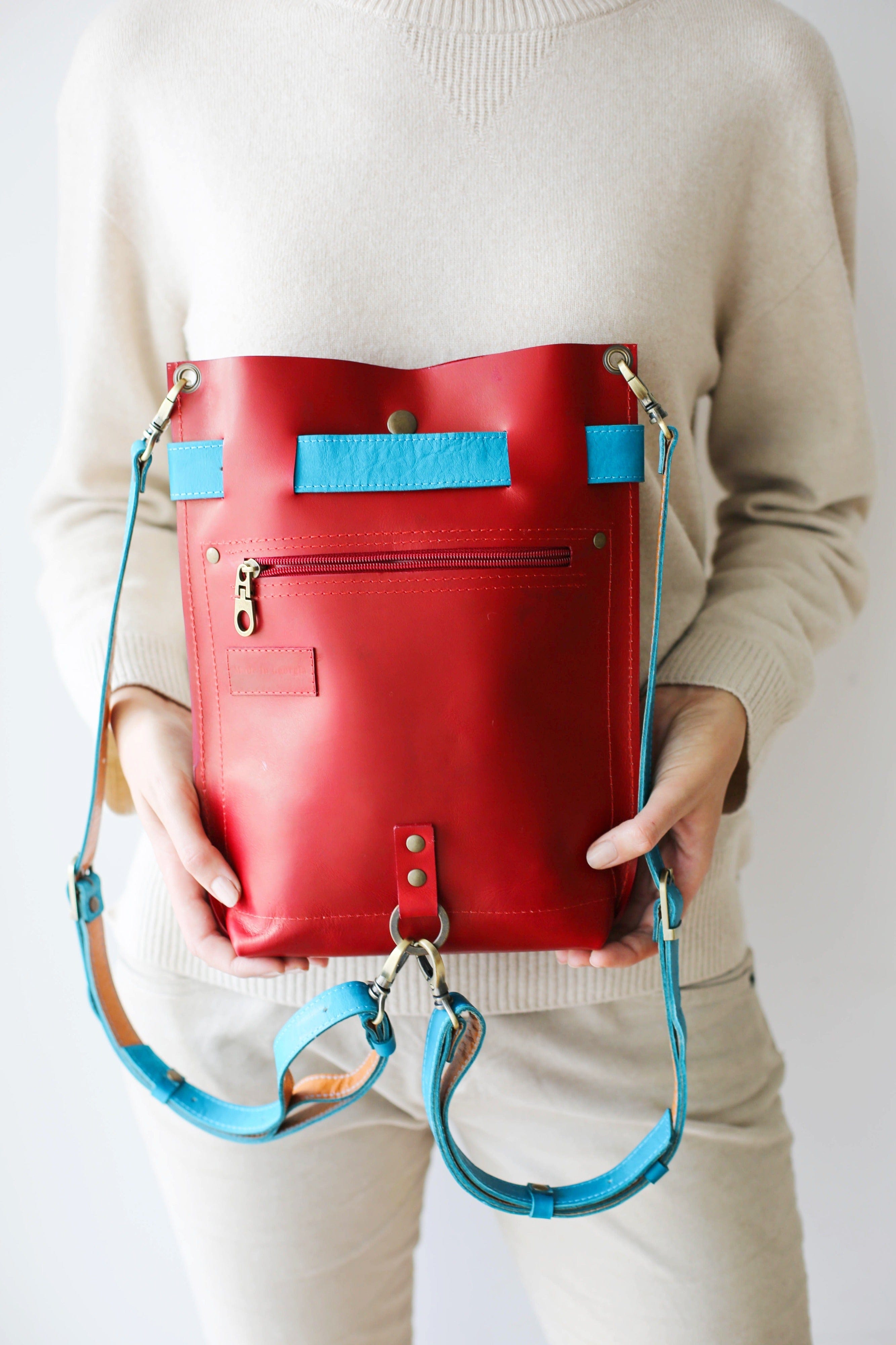 Red w/Blue Leather Bag