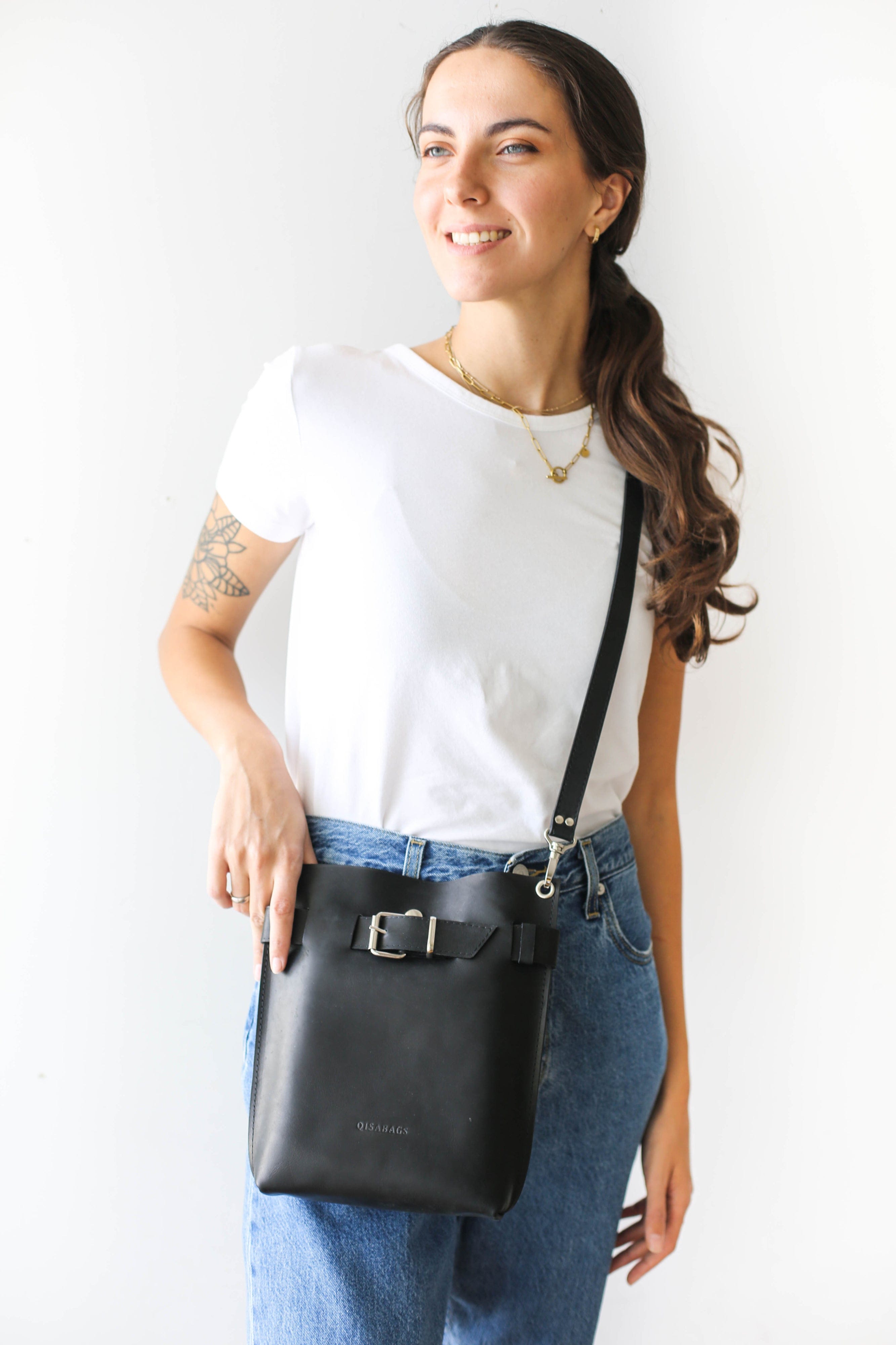 black leather crossbody purse