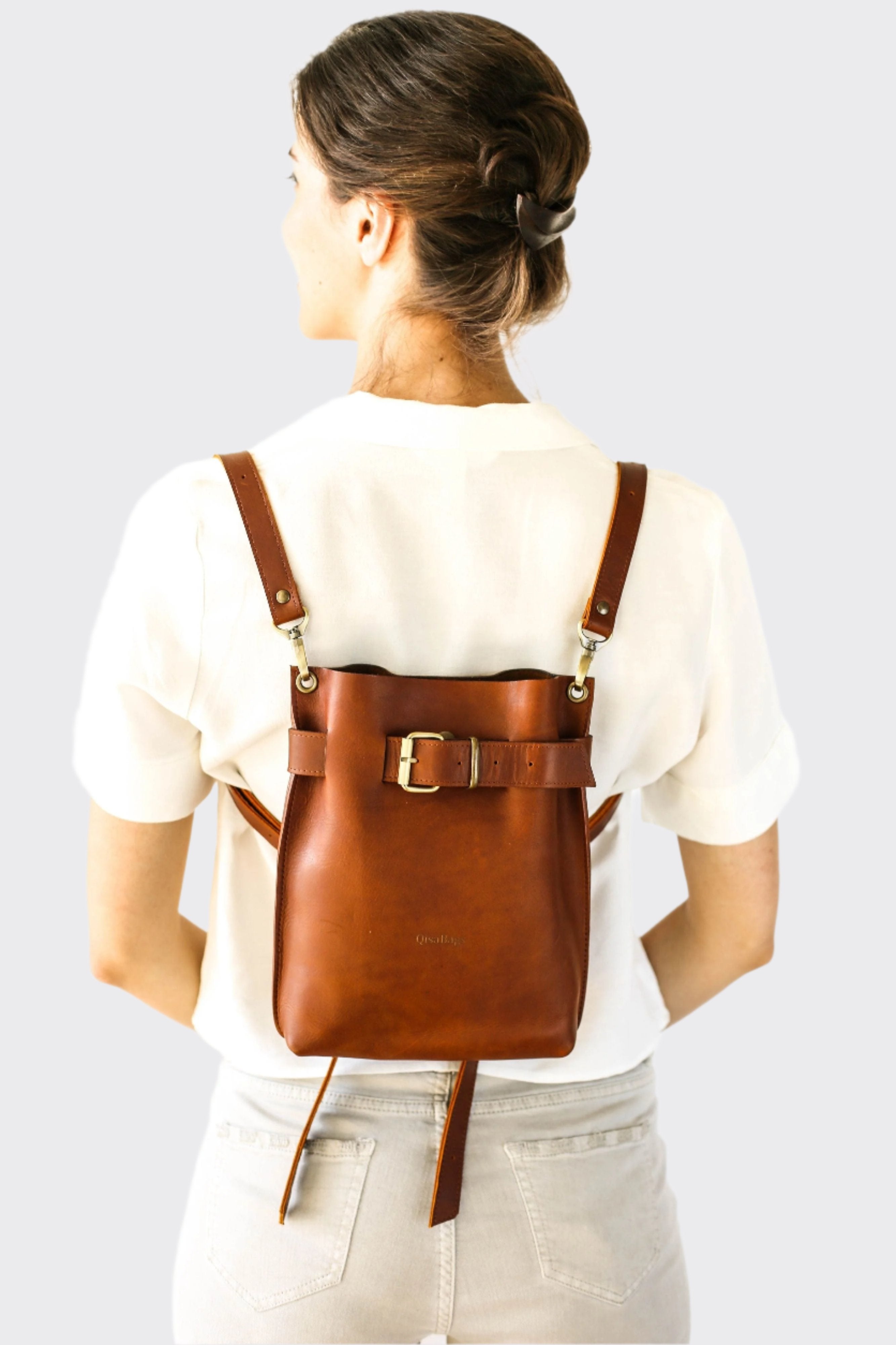 brown leather backpack womens
