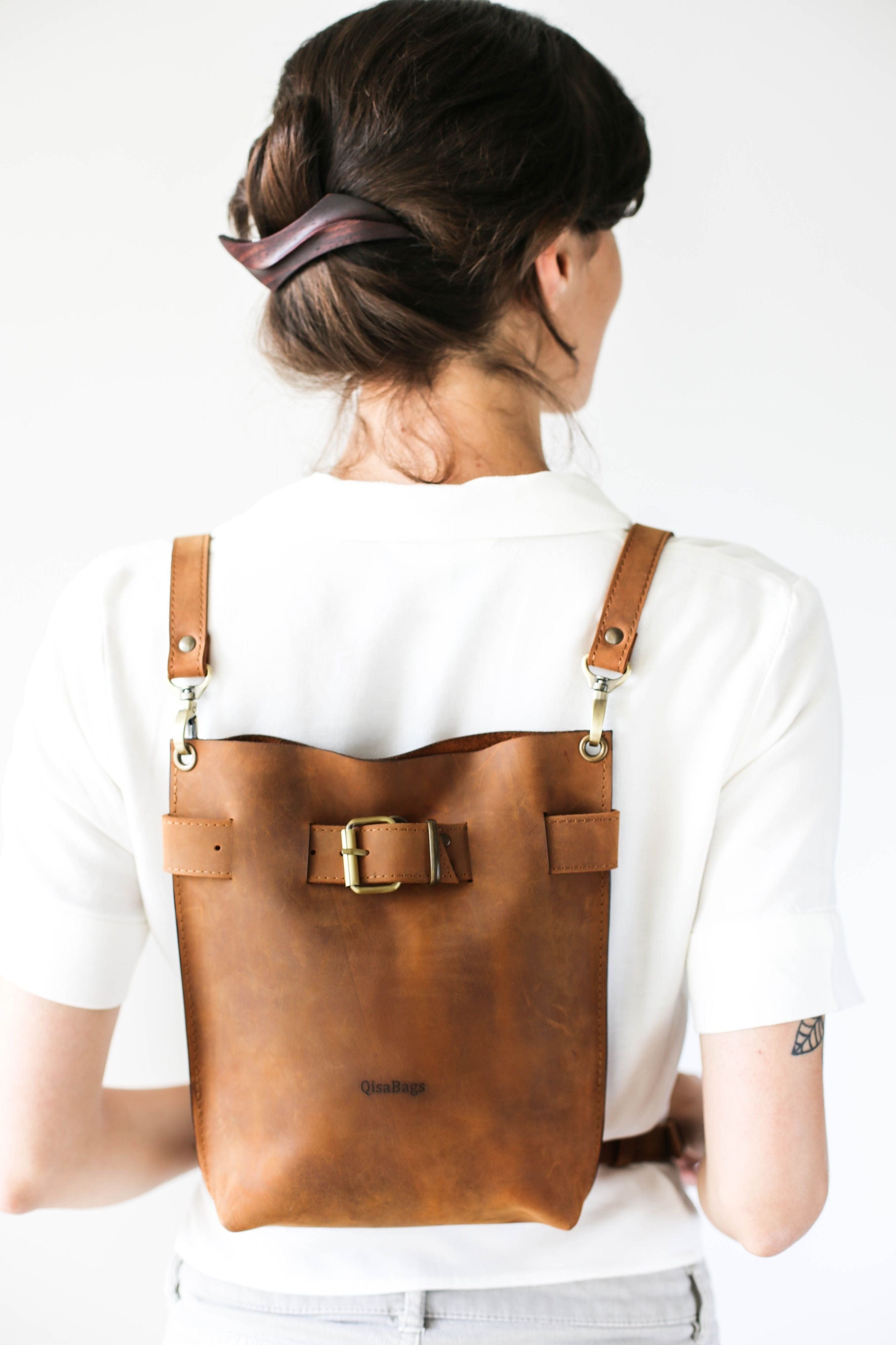 vintage leather backpack