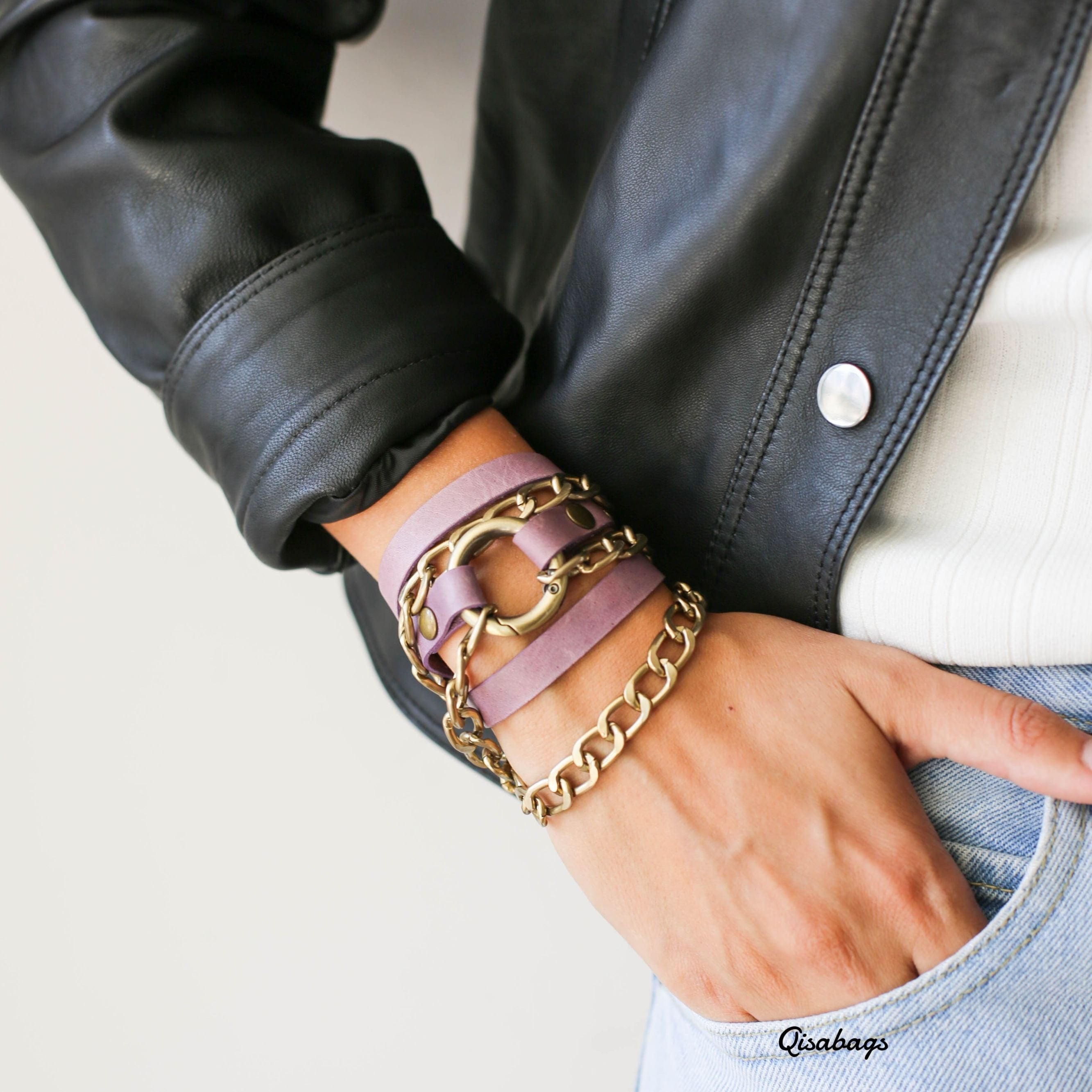 Ring Leather Bracelets with Chain - All Colors
