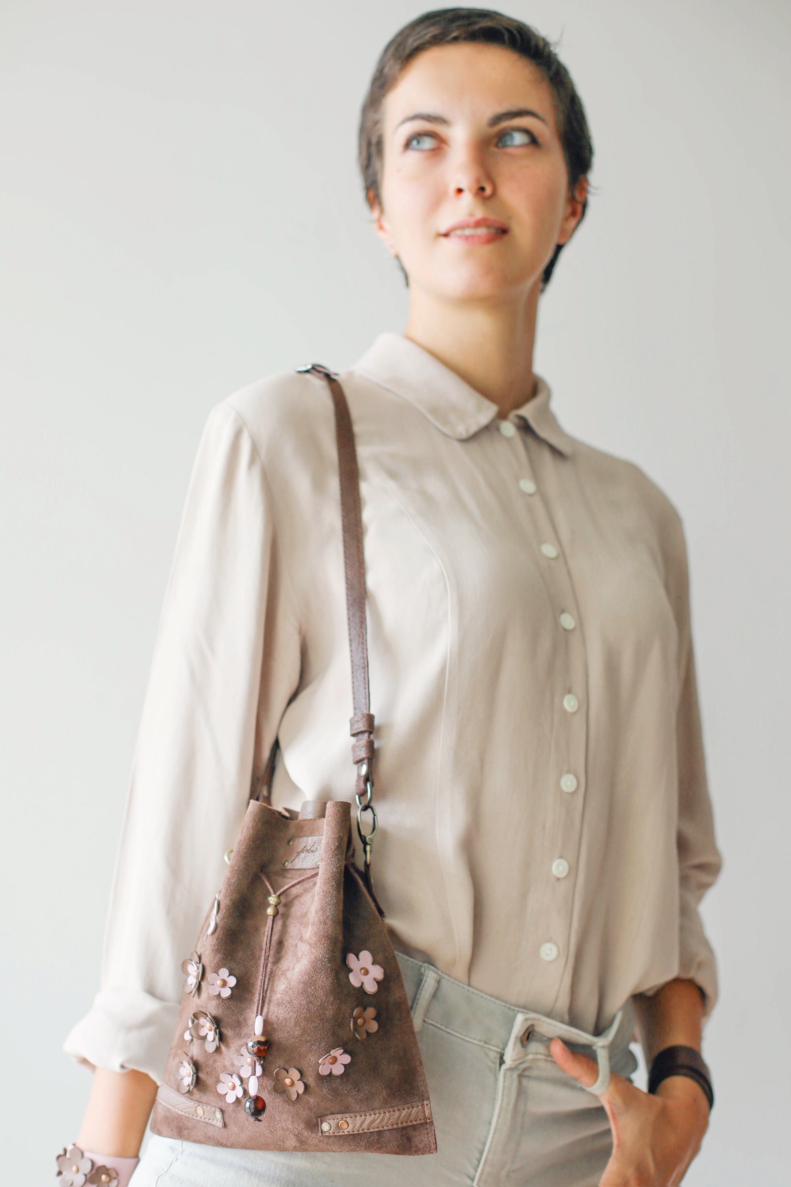 Suede leather handbags