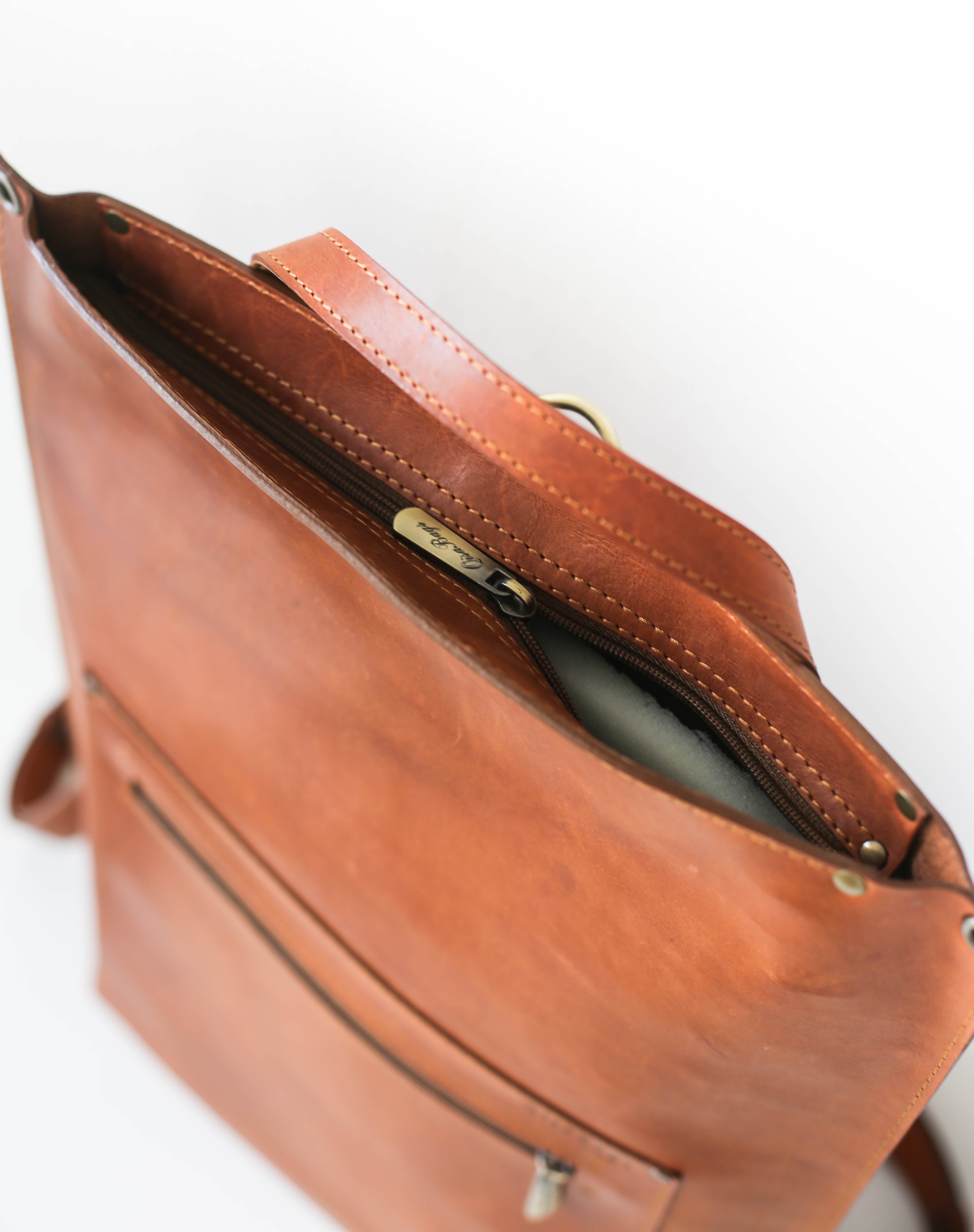 Brown Leather Zipper Backpack