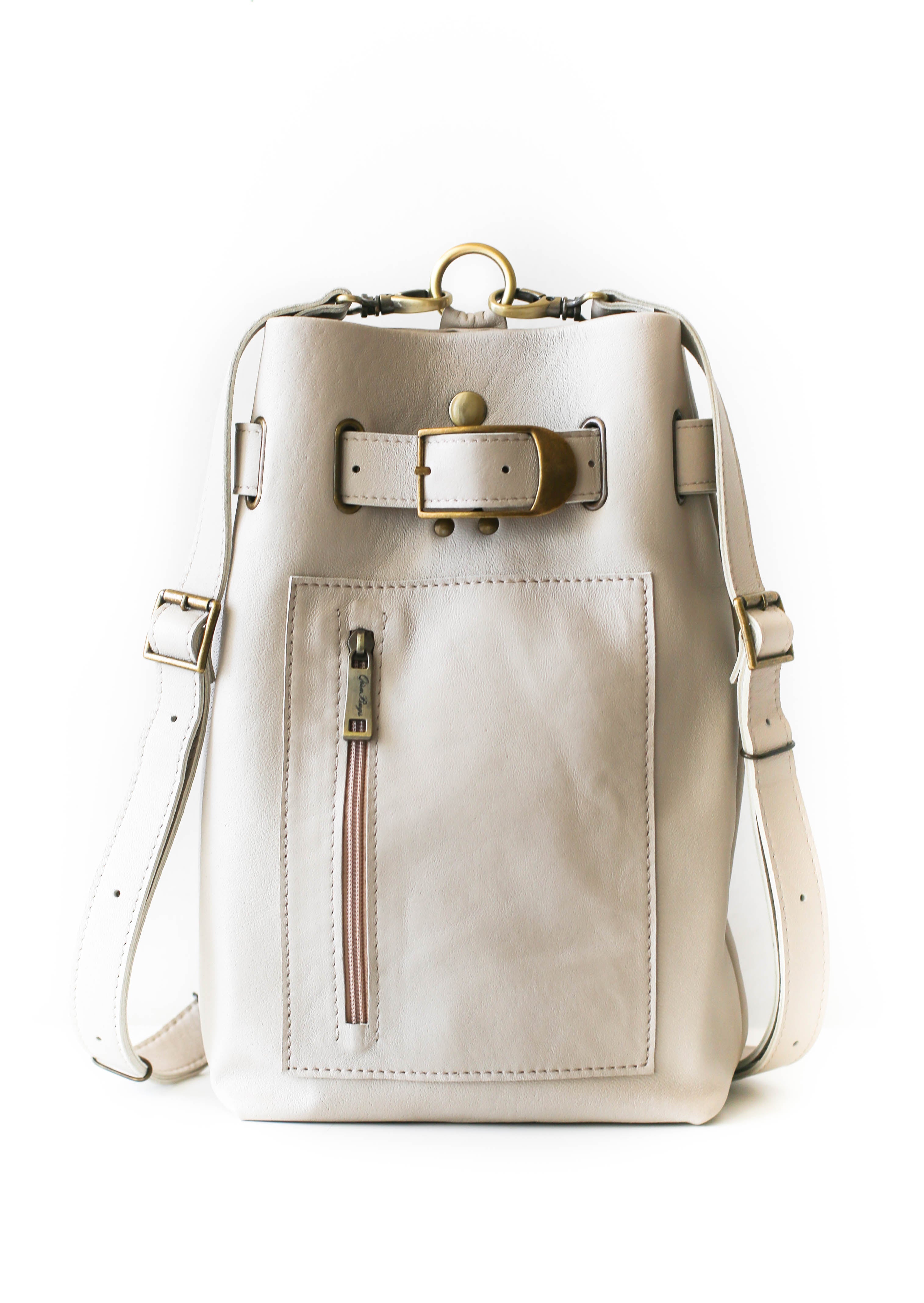 Beige Leather Sling Backpack