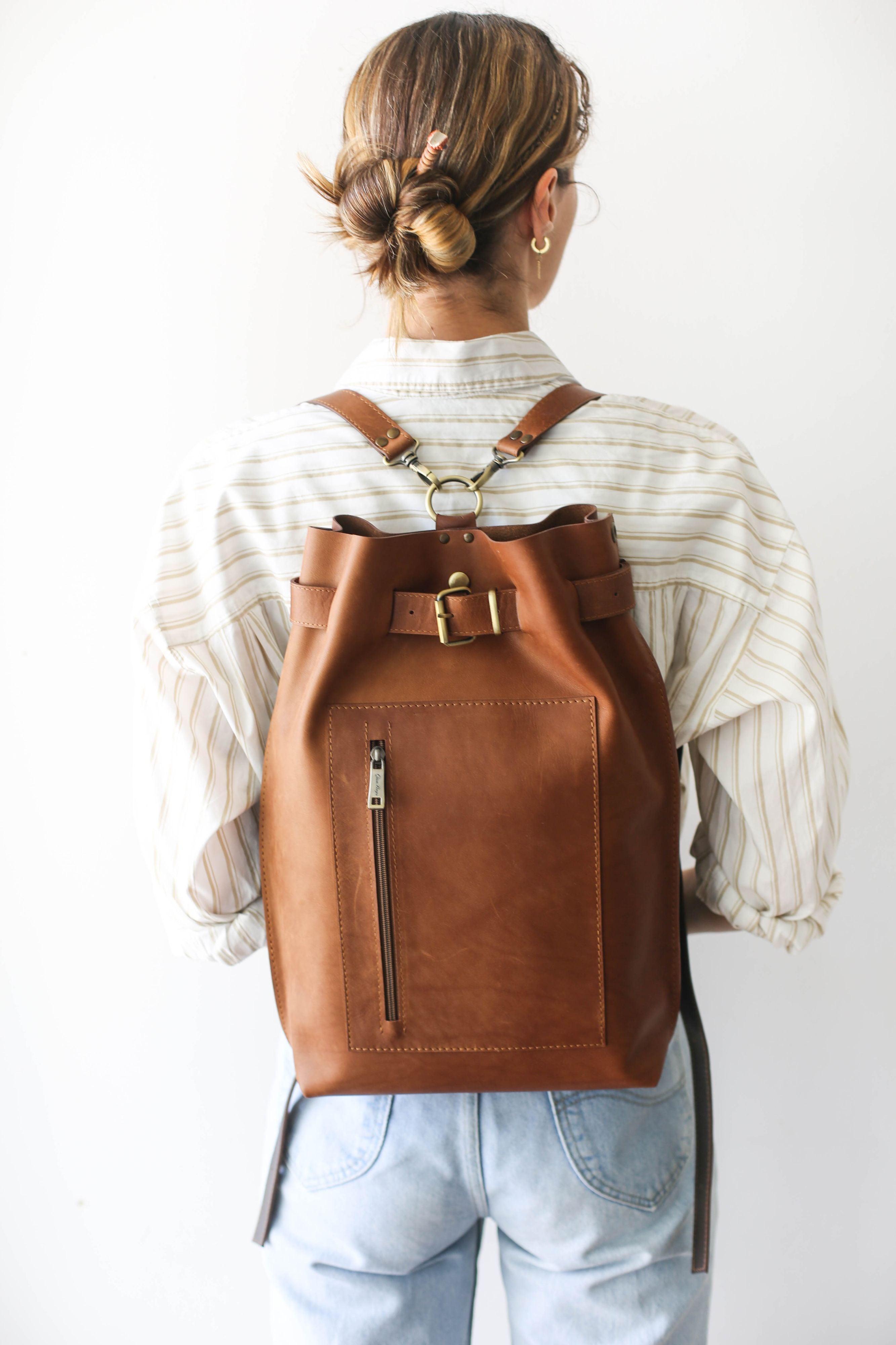 Classic Brown Large Leather Backpack