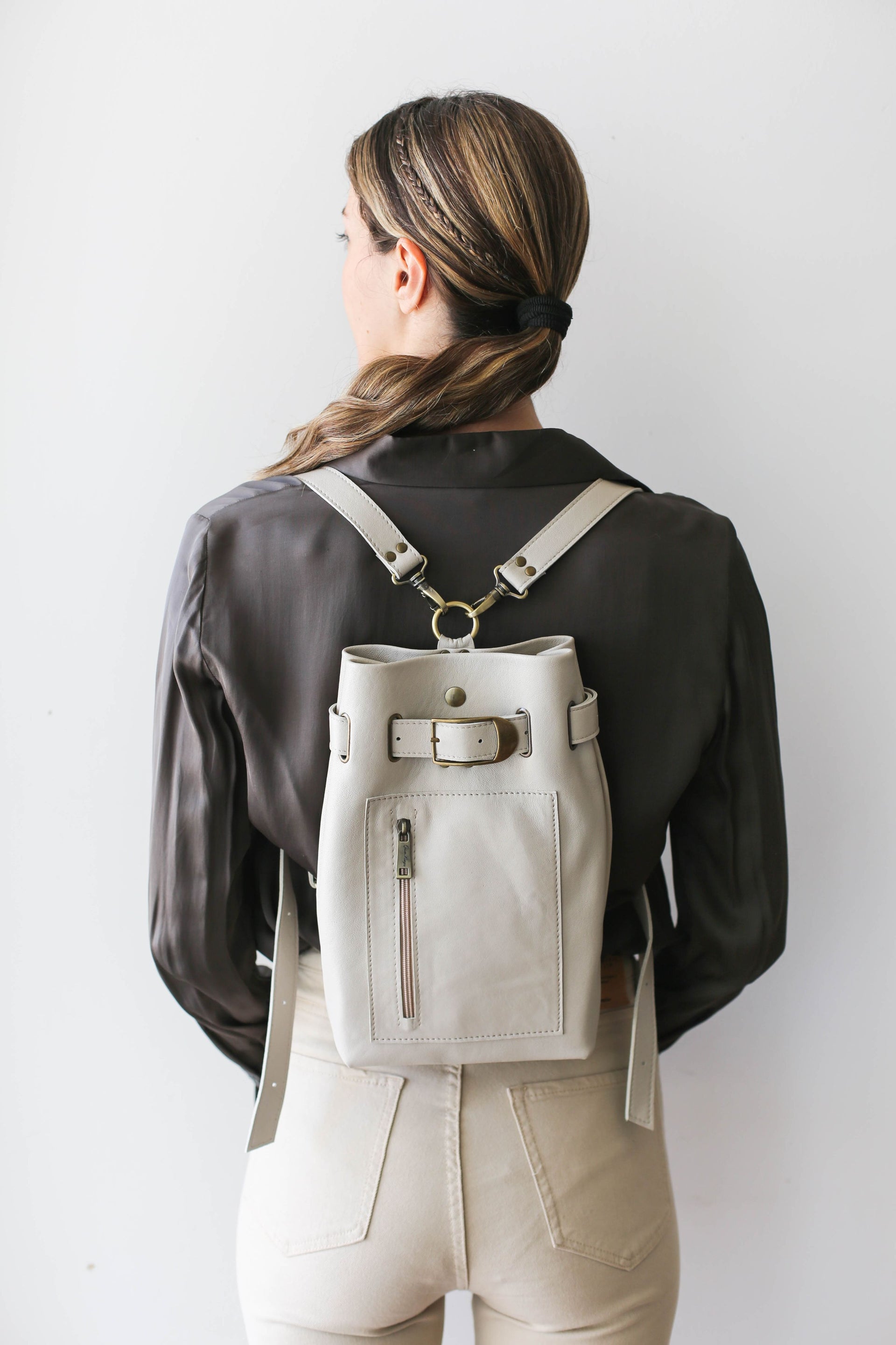 Women's beige Soft Leather backpack