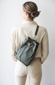 Green leather sling bag