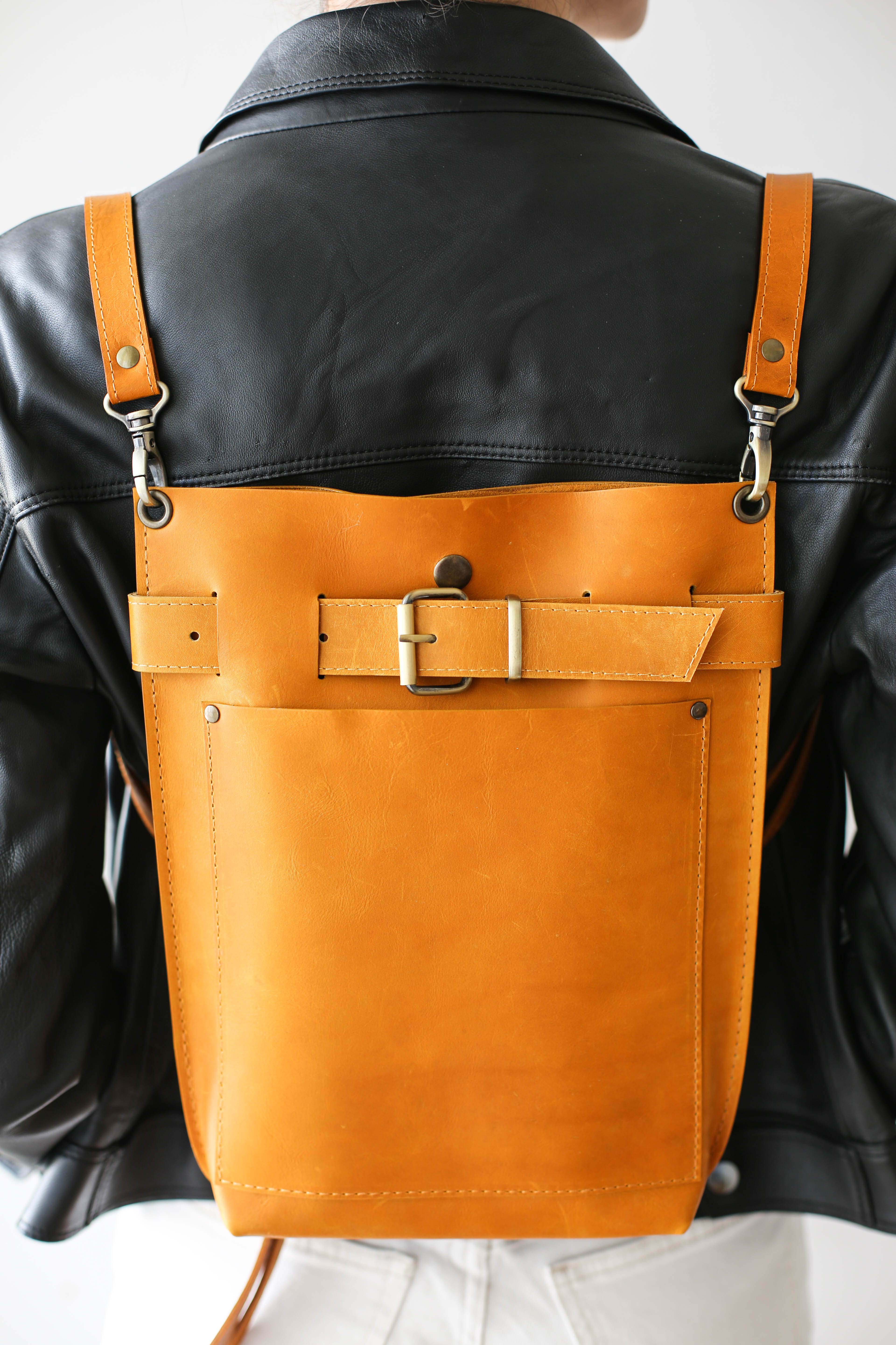 Yellow Leather Bag w/Front Pocket