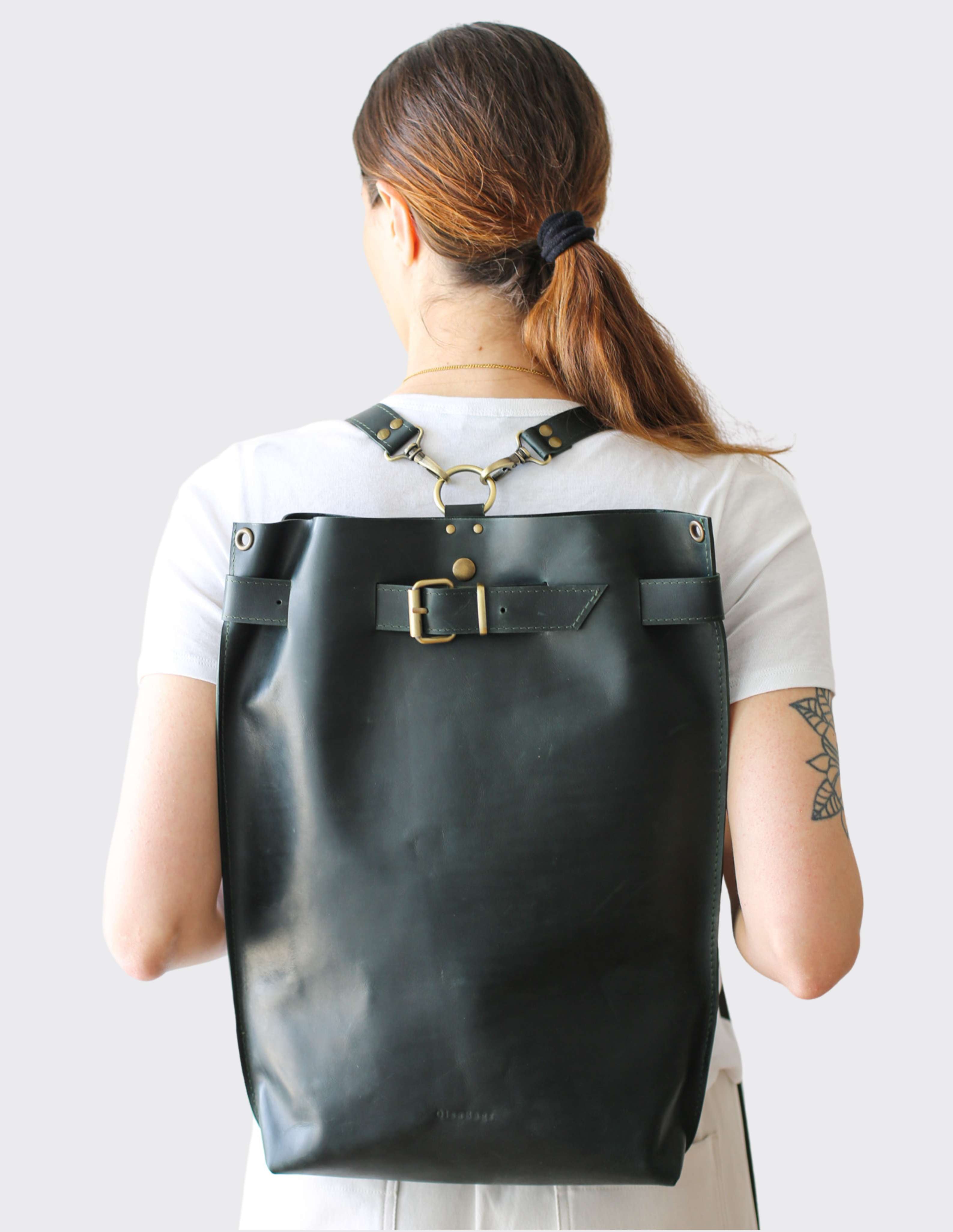 Green Large Leather Backpack Purse