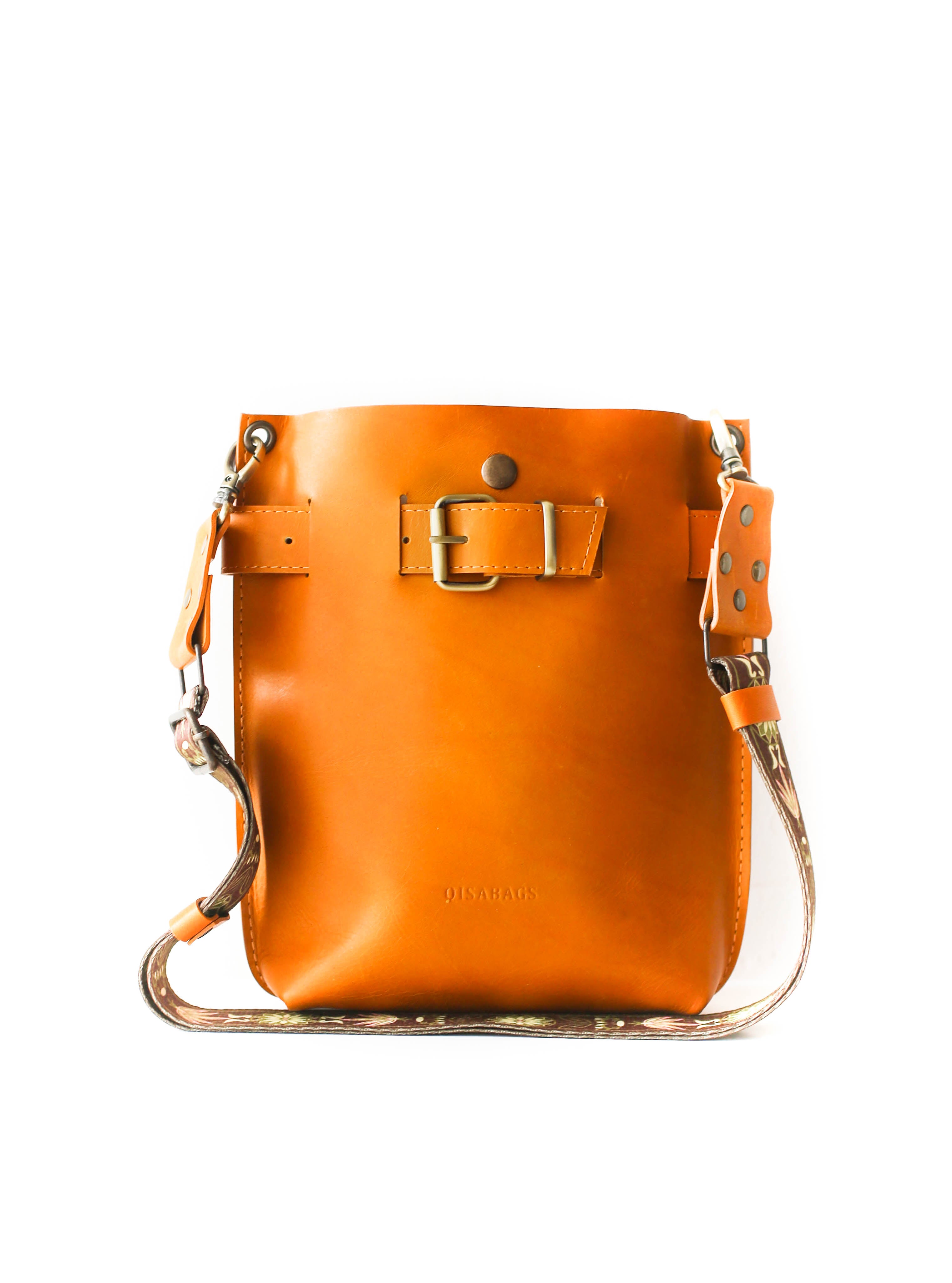 Crossbody Leather Bags w/Webbing Strap - All Colors