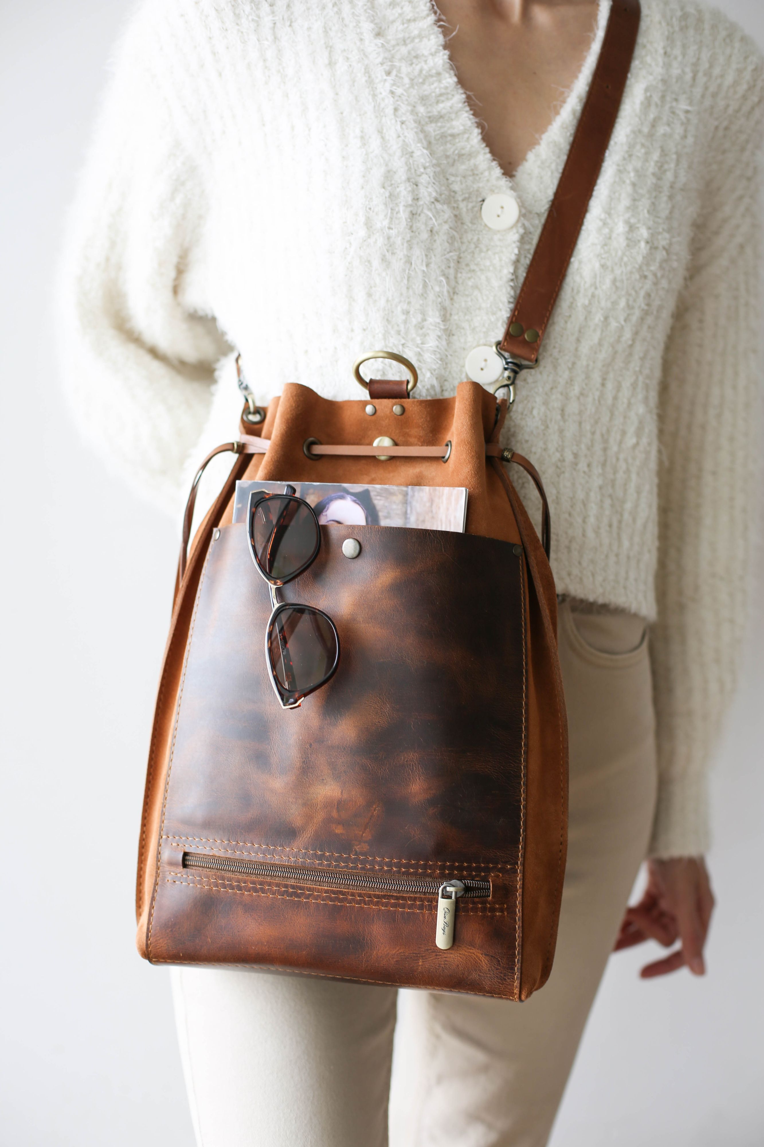 Brown Leather Backpack Purse