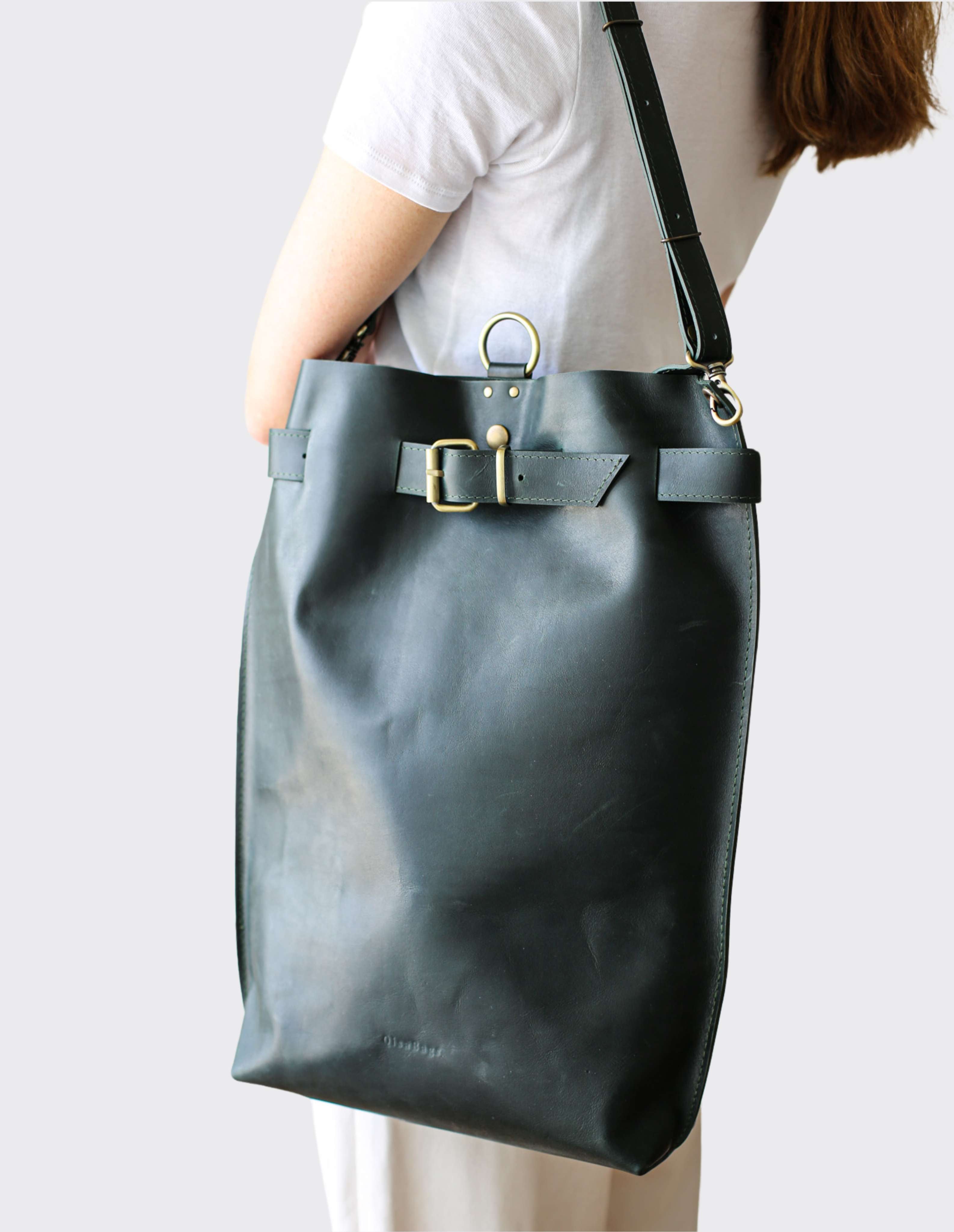 Green Large Leather Backpack Purse