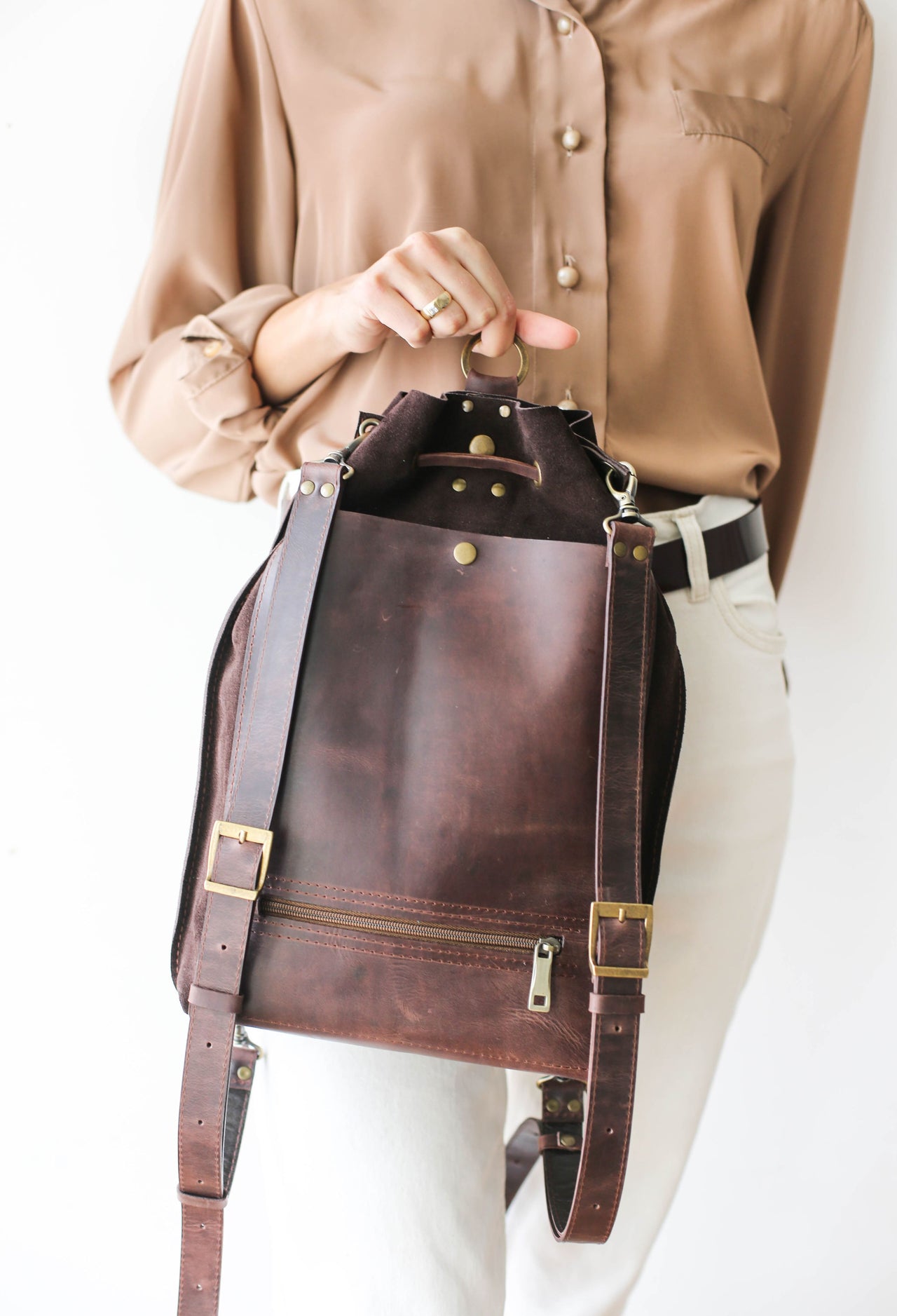 leather brown backpack,  designer backpack purses