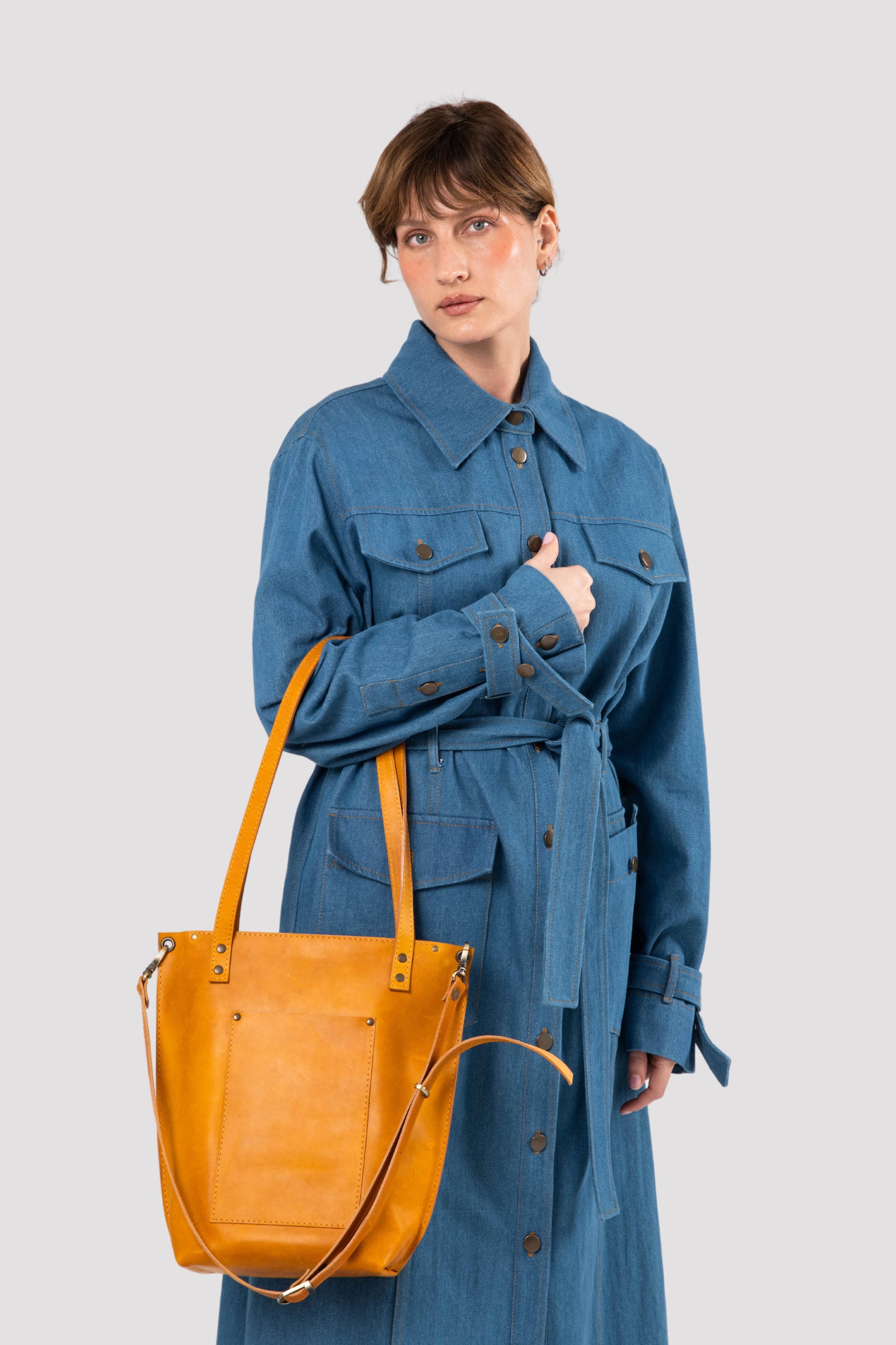 Yellow leather tote bag