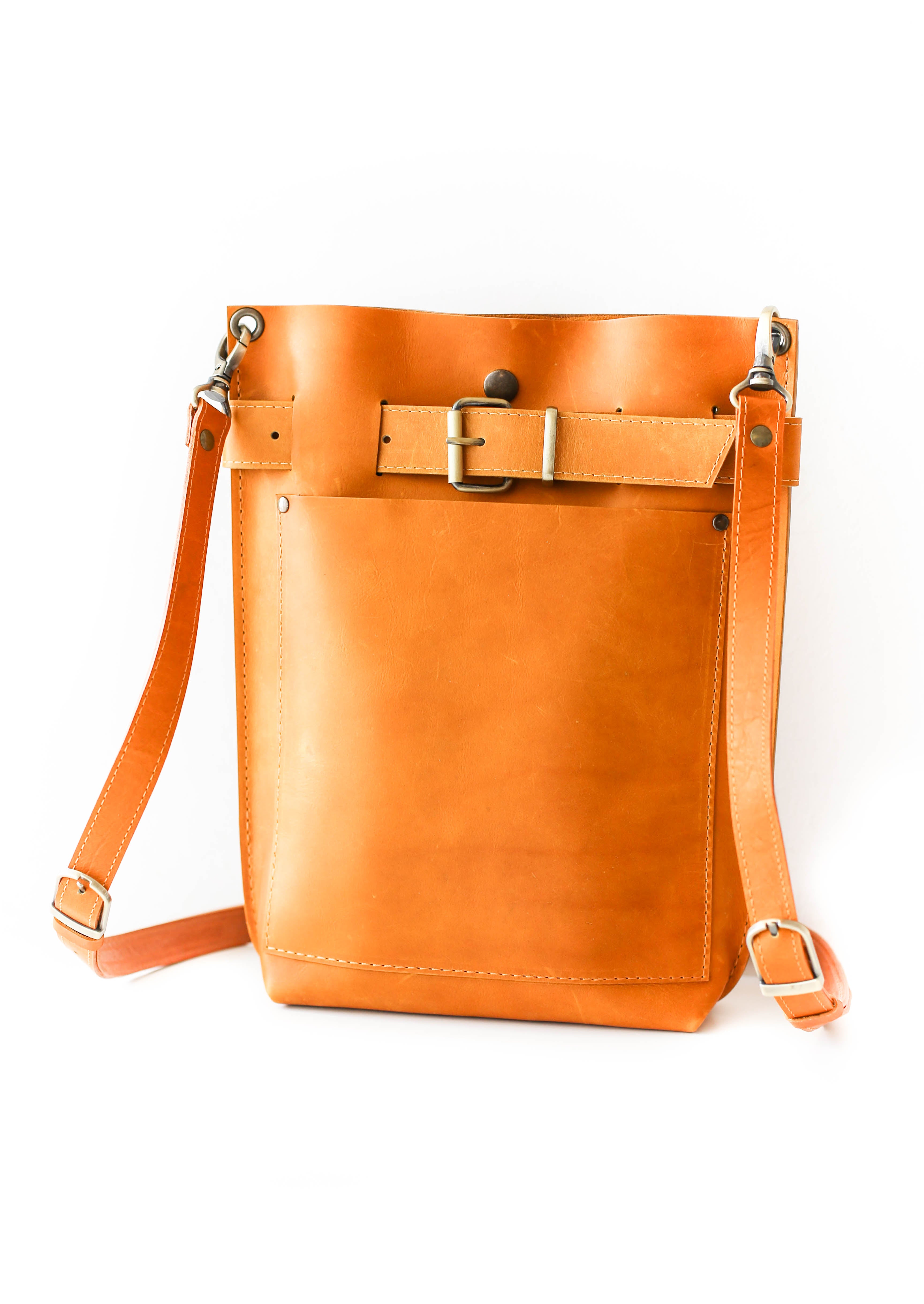 Yellow Leather Bag w/Front Pocket